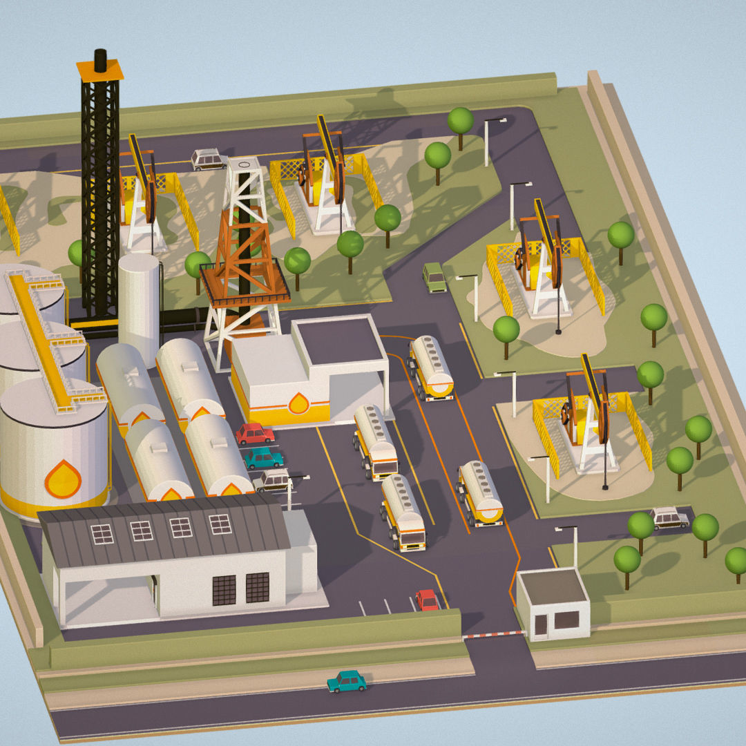 representing oil field extracting crude oil Low-poly 3D model_3