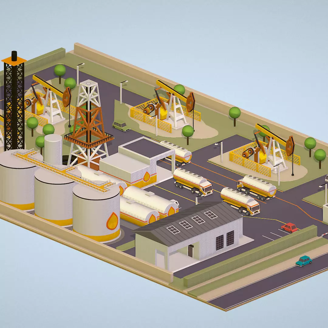 representing oil field extracting crude oil Low-poly 3D model_0