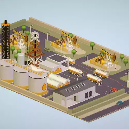 Isometric set representing oil field extracting crude oil Low-poly 3D model
