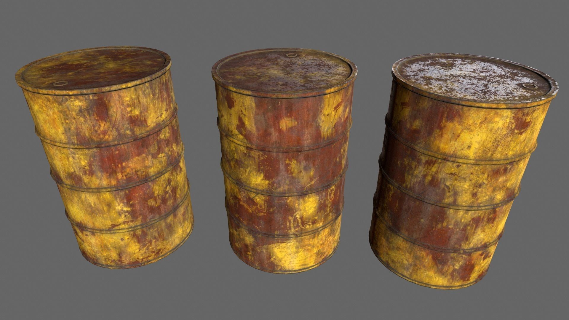 Barrel 1 different colored rusty barrels Low-poly 3D model_3