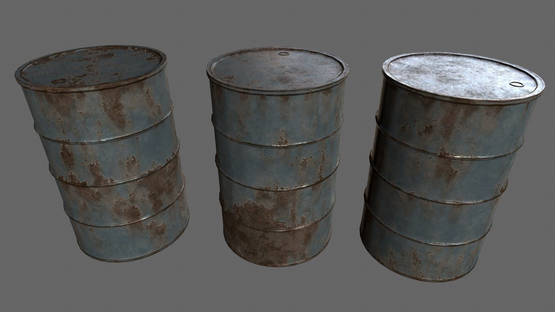 Barrel 1 different colored rusty barrels Low-poly 3D model_1