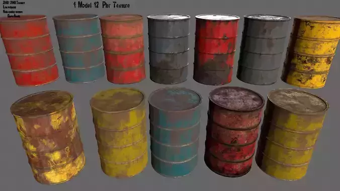 Barrel 1 different colored rusty barrels