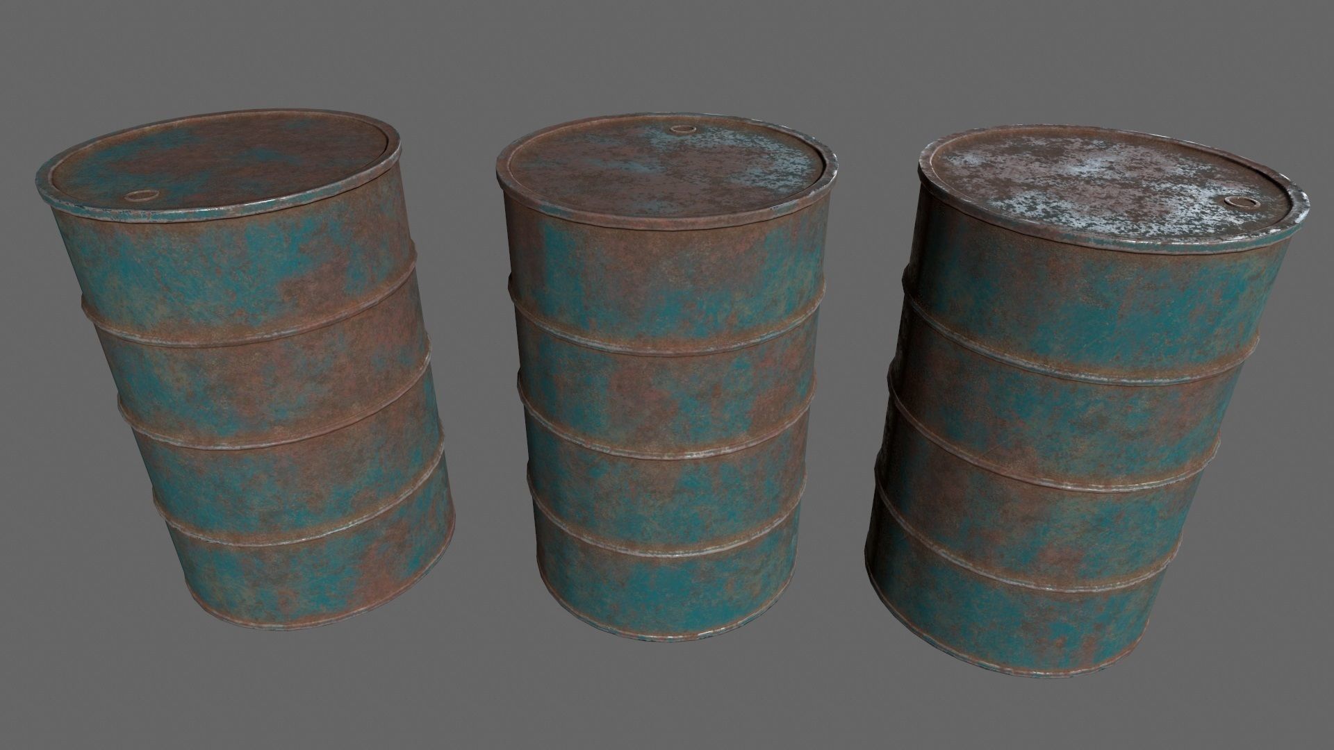 Barrel 1 different colored rusty barrels Low-poly 3D model_2