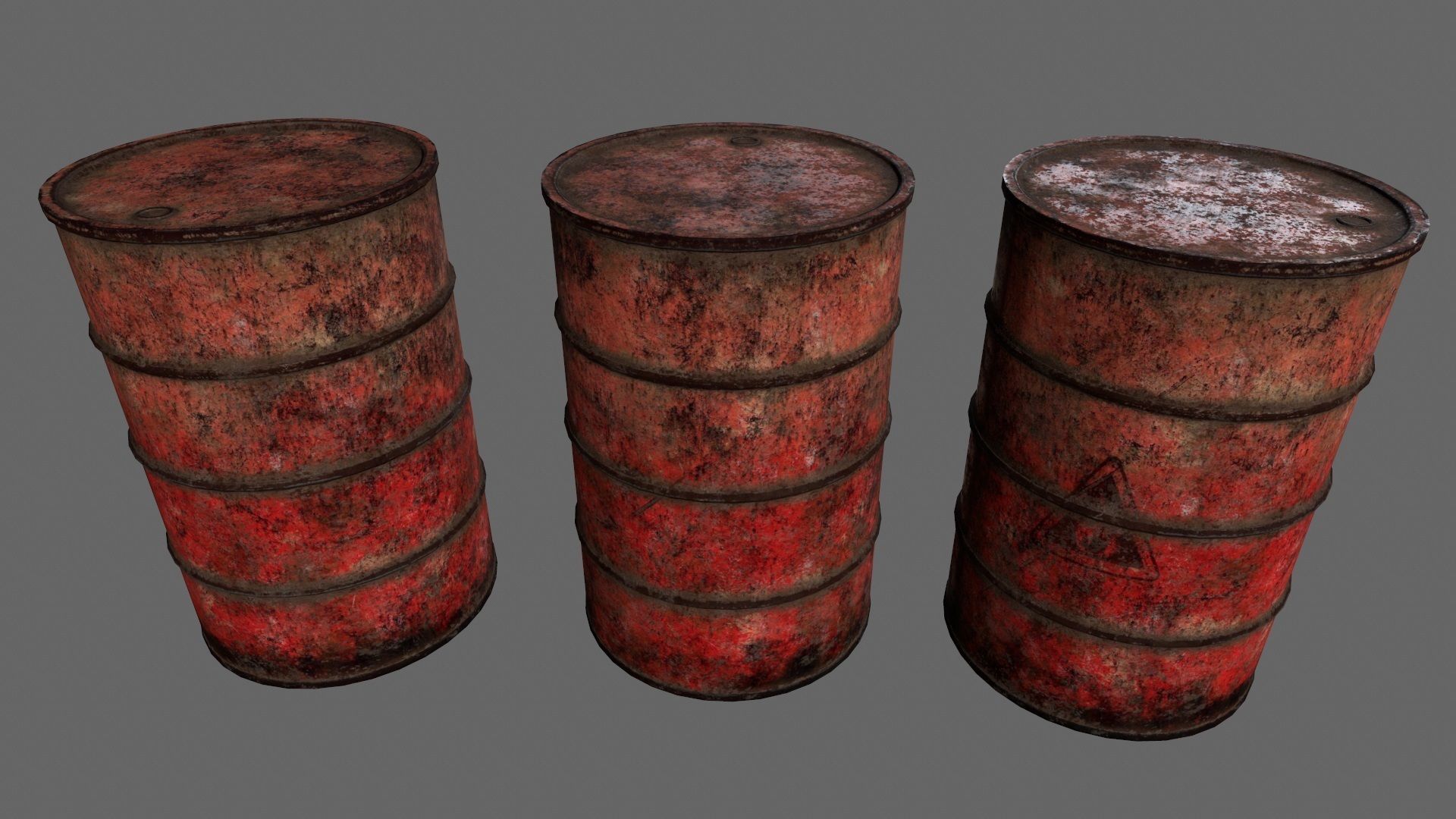 Barrel 1 different colored rusty barrels Low-poly 3D model_9