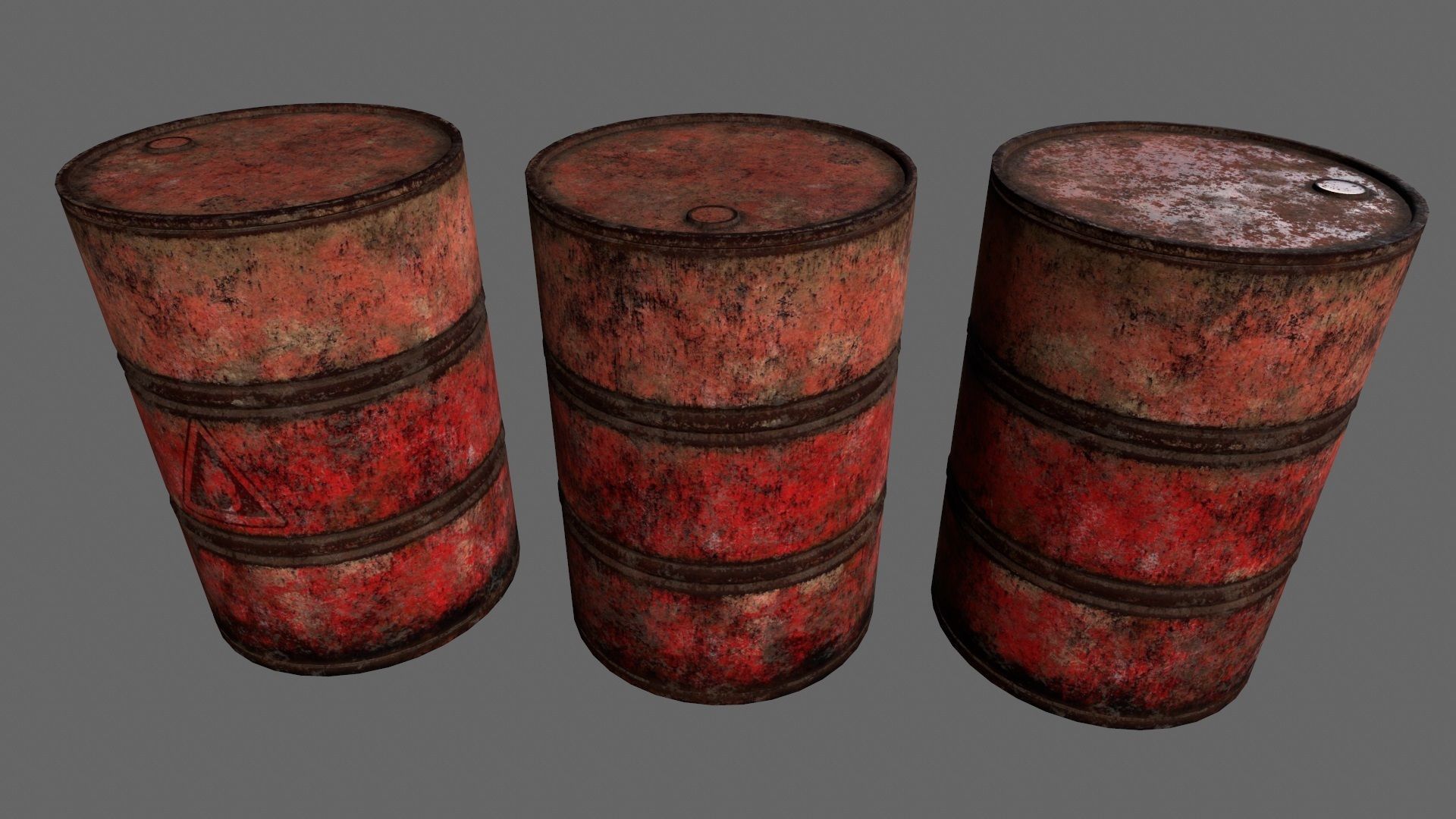 barrel set 4 different colored rusty barrels Low-poly 3D model_10