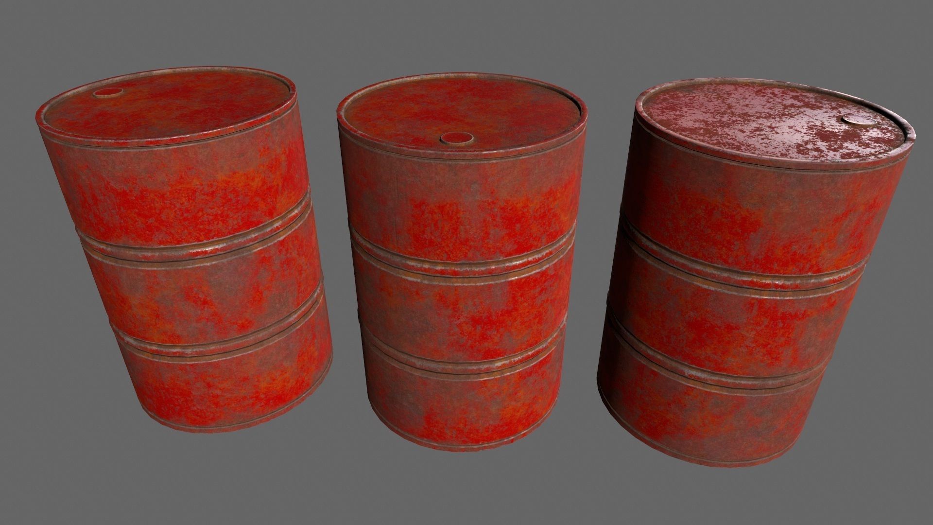 barrel set 4 different colored rusty barrels Low-poly 3D model_8