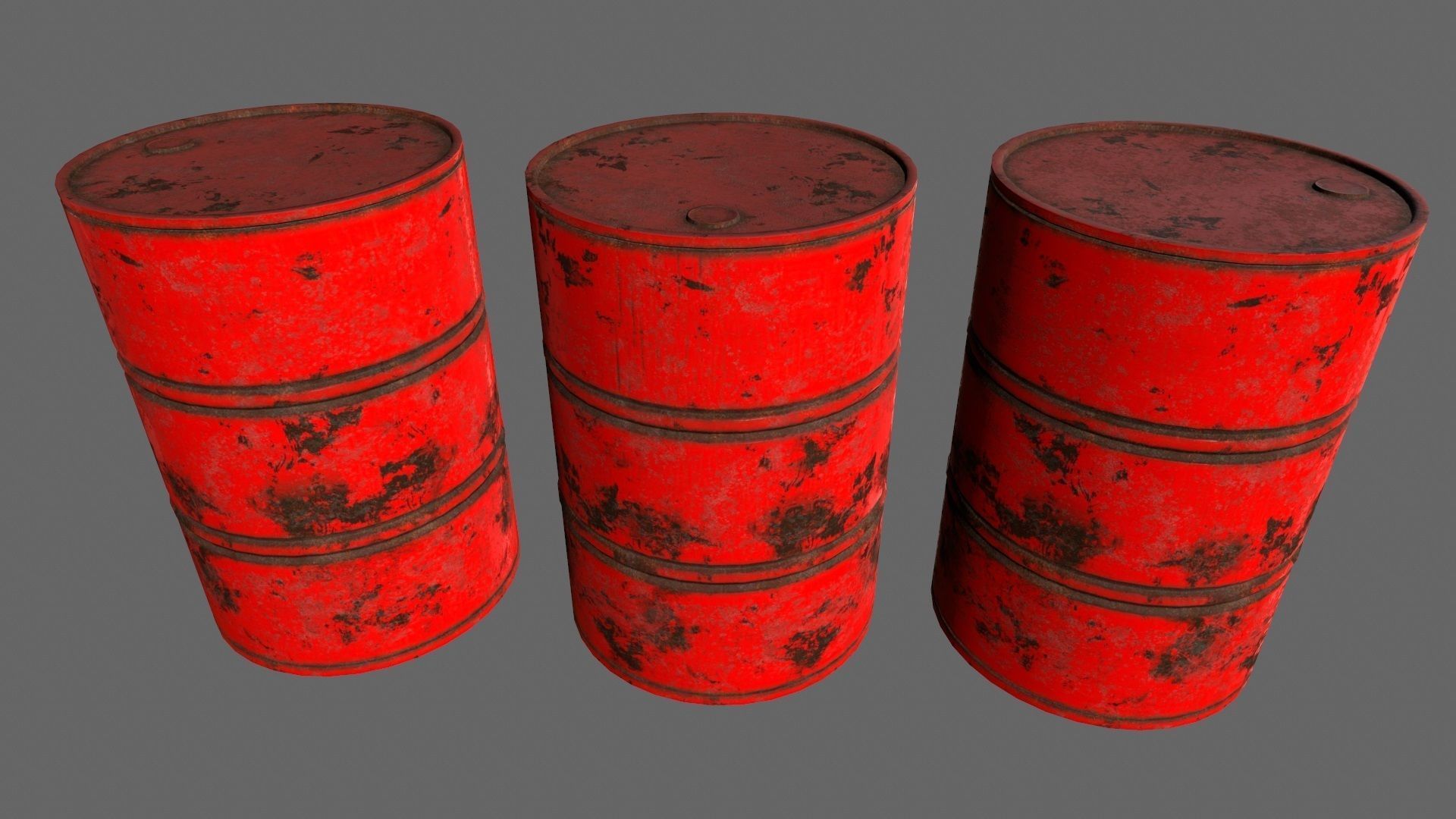 barrel set 4 different colored rusty barrels Low-poly 3D model_3