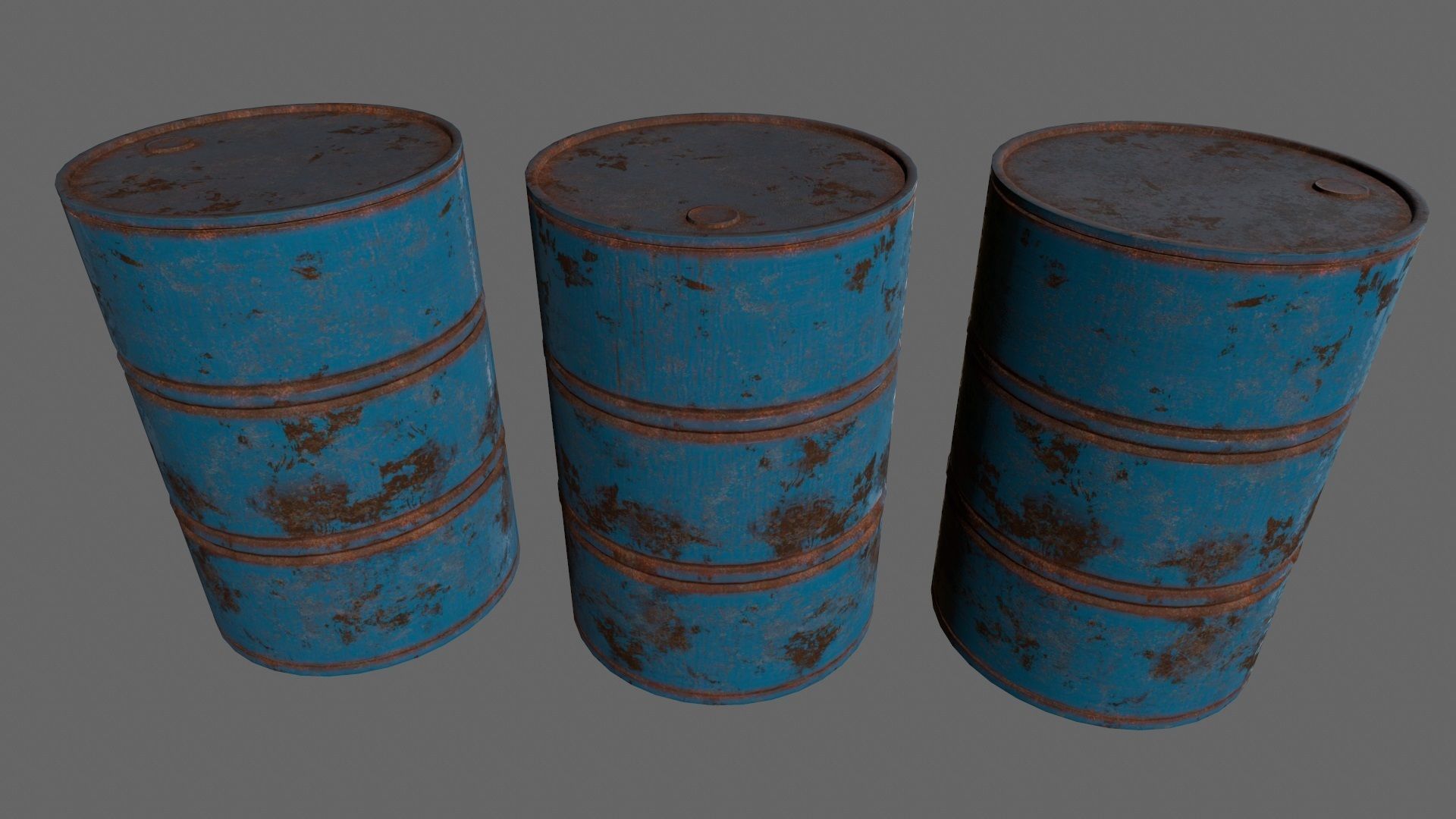 barrel set 4 different colored rusty barrels Low-poly 3D model_4