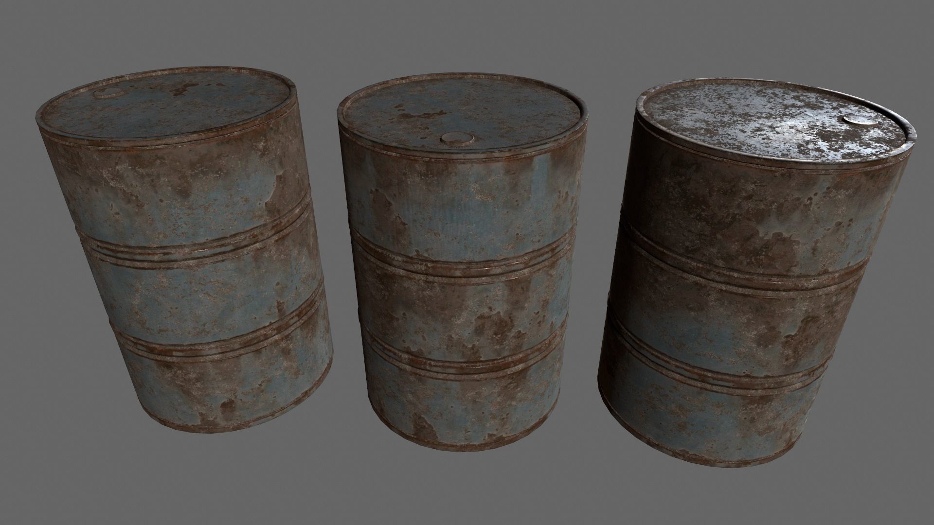 barrel set 4 different colored rusty barrels Low-poly 3D model_1