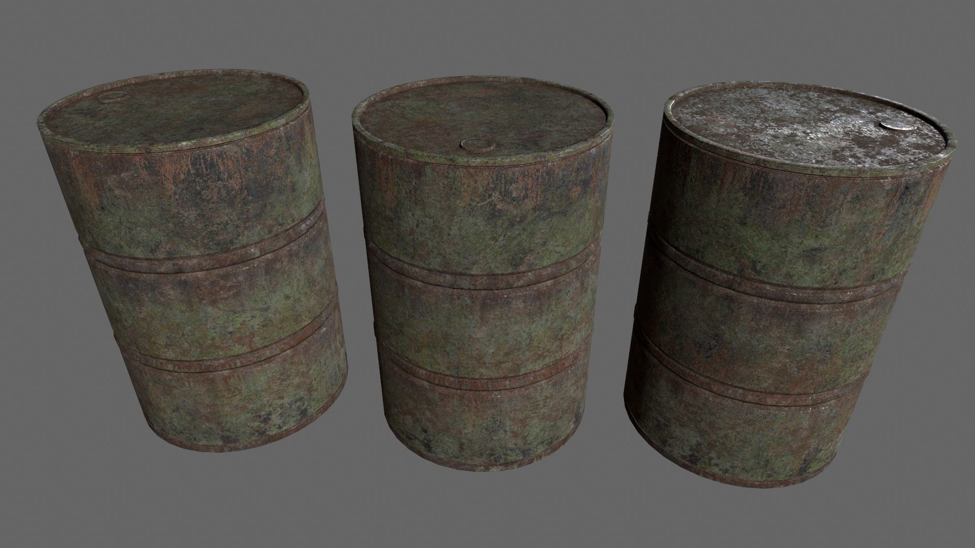 barrel set 4 different colored rusty barrels Low-poly 3D model_9