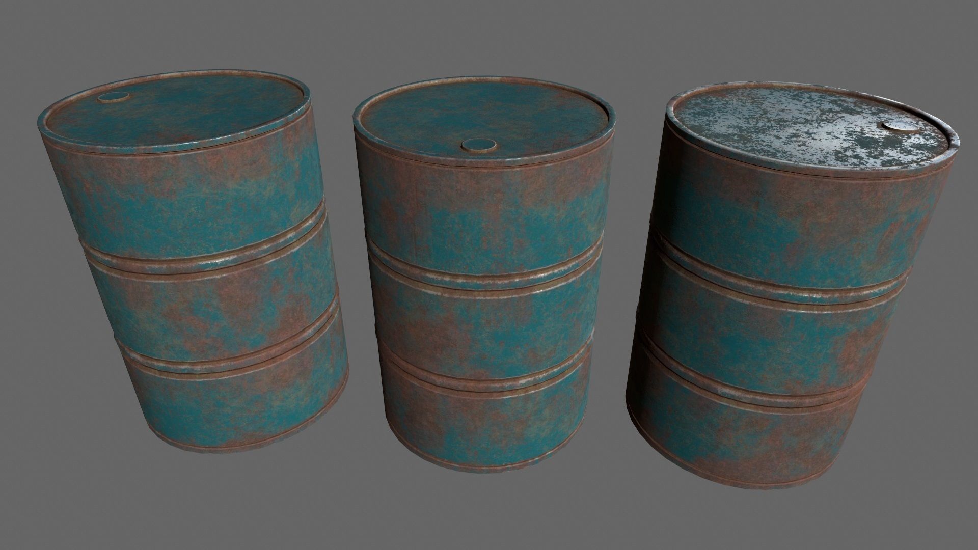 barrel set 4 different colored rusty barrels Low-poly 3D model_2