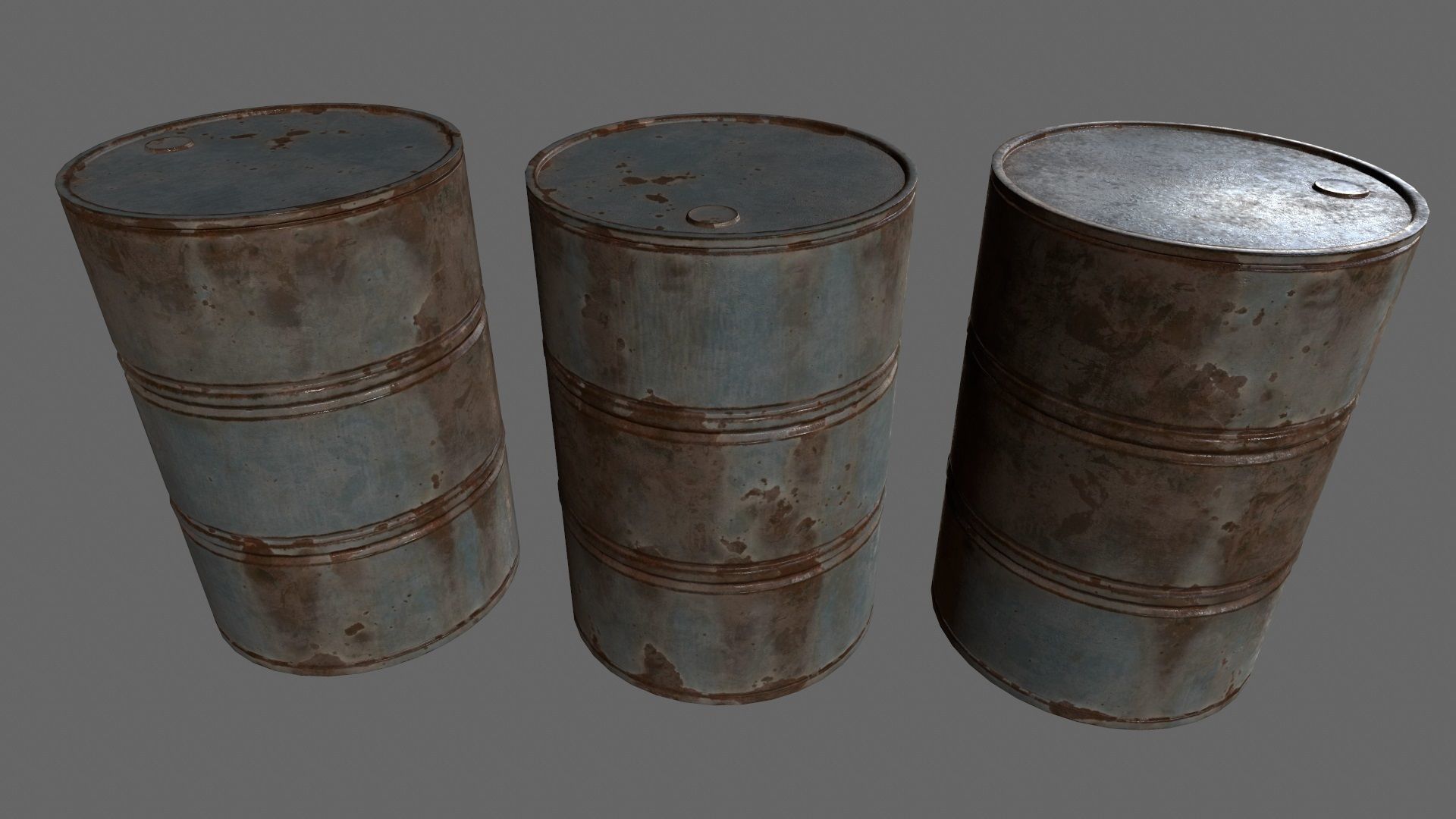 barrel set 4 different colored rusty barrels Low-poly 3D model_7