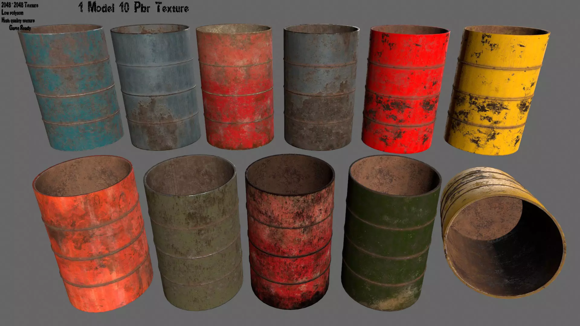 Barrel 1 group of different colored barrels Low-poly 3D model_0