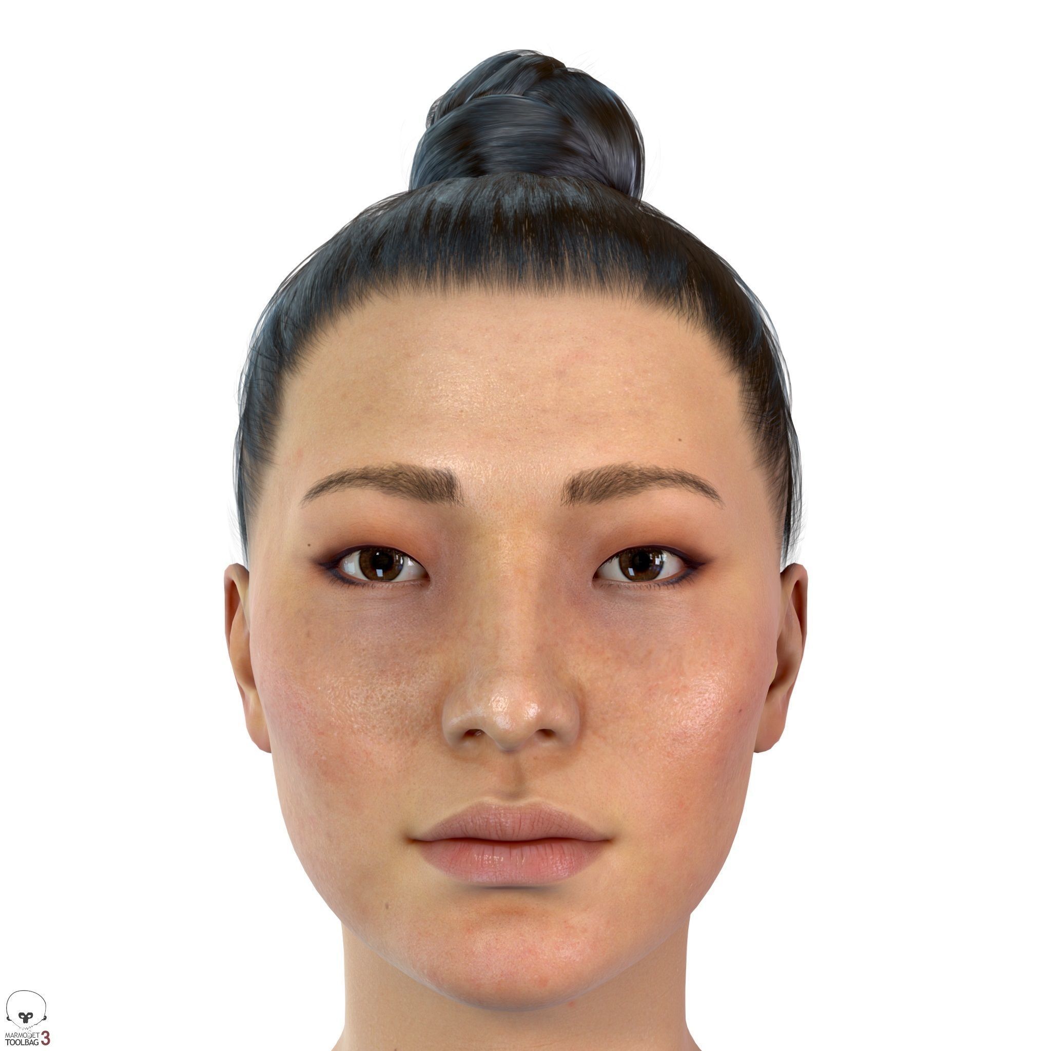 Average Asian Female Head Low-poly 3D model_6