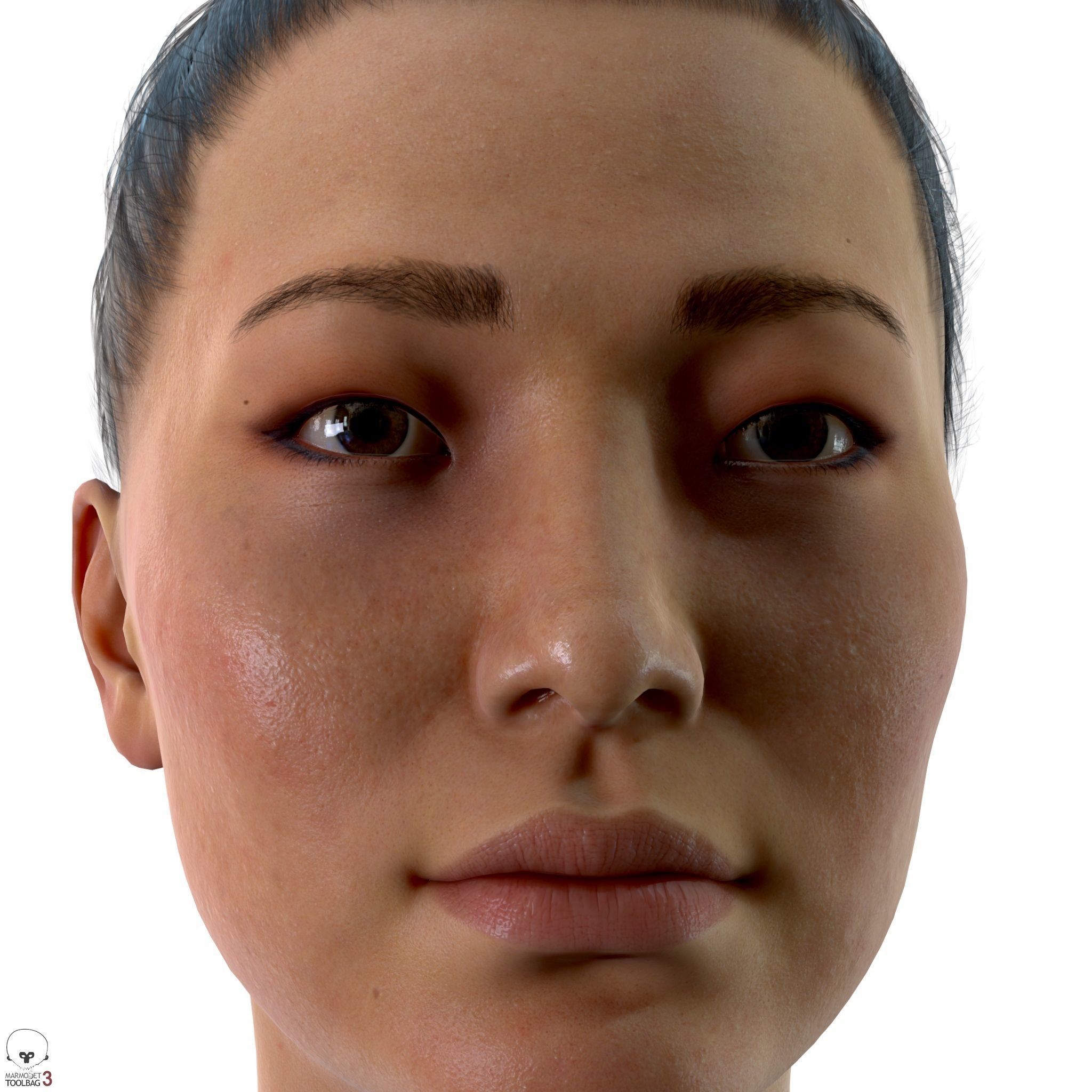 Average Asian Female Head Low-poly 3D model_10