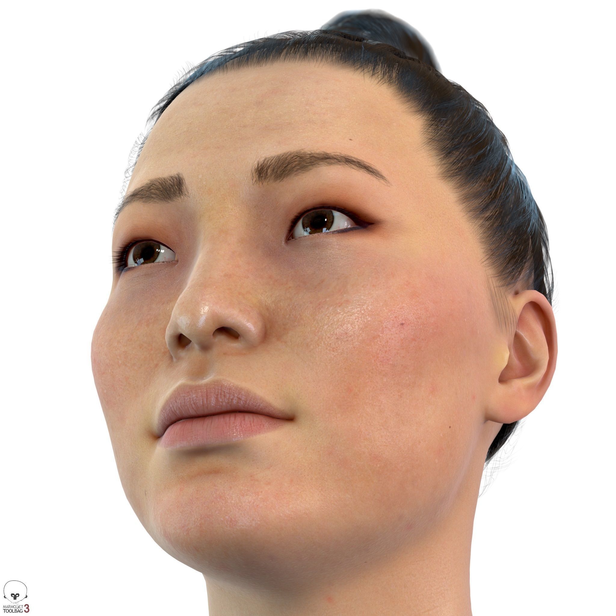 Average Asian Female Head Low-poly 3D model_13