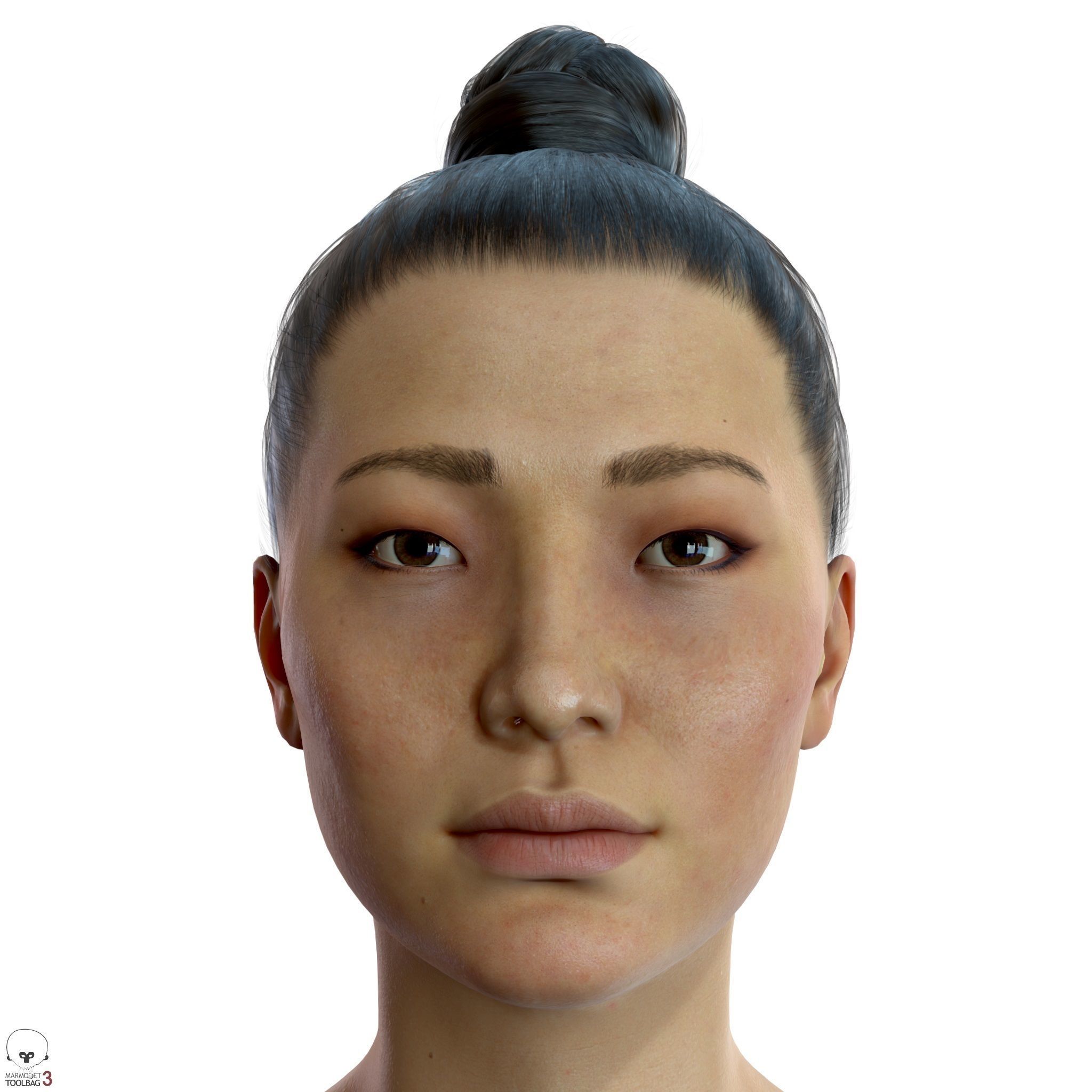 Average Asian Female Head Low-poly 3D model_11