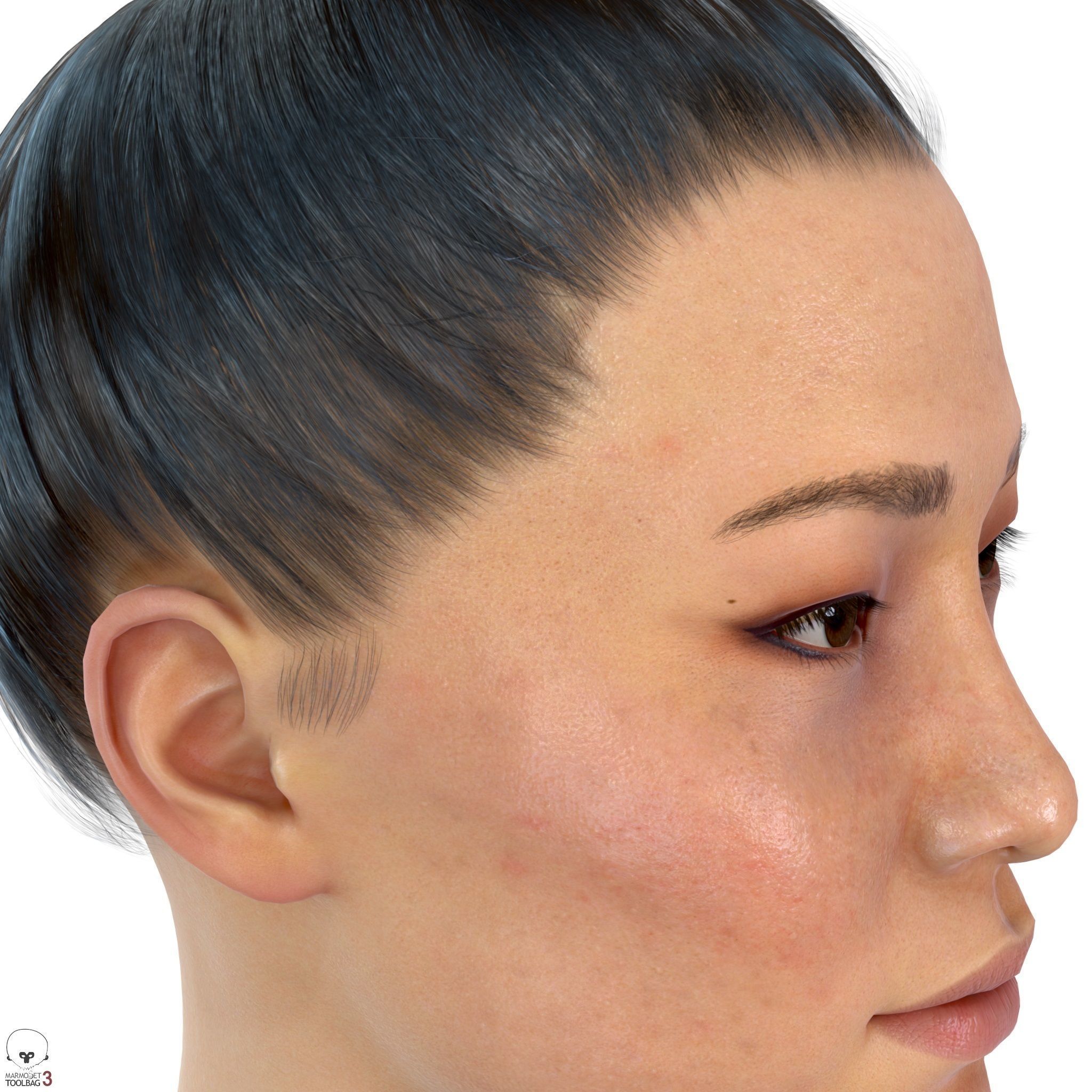 Average Asian Female Head Low-poly 3D model_12