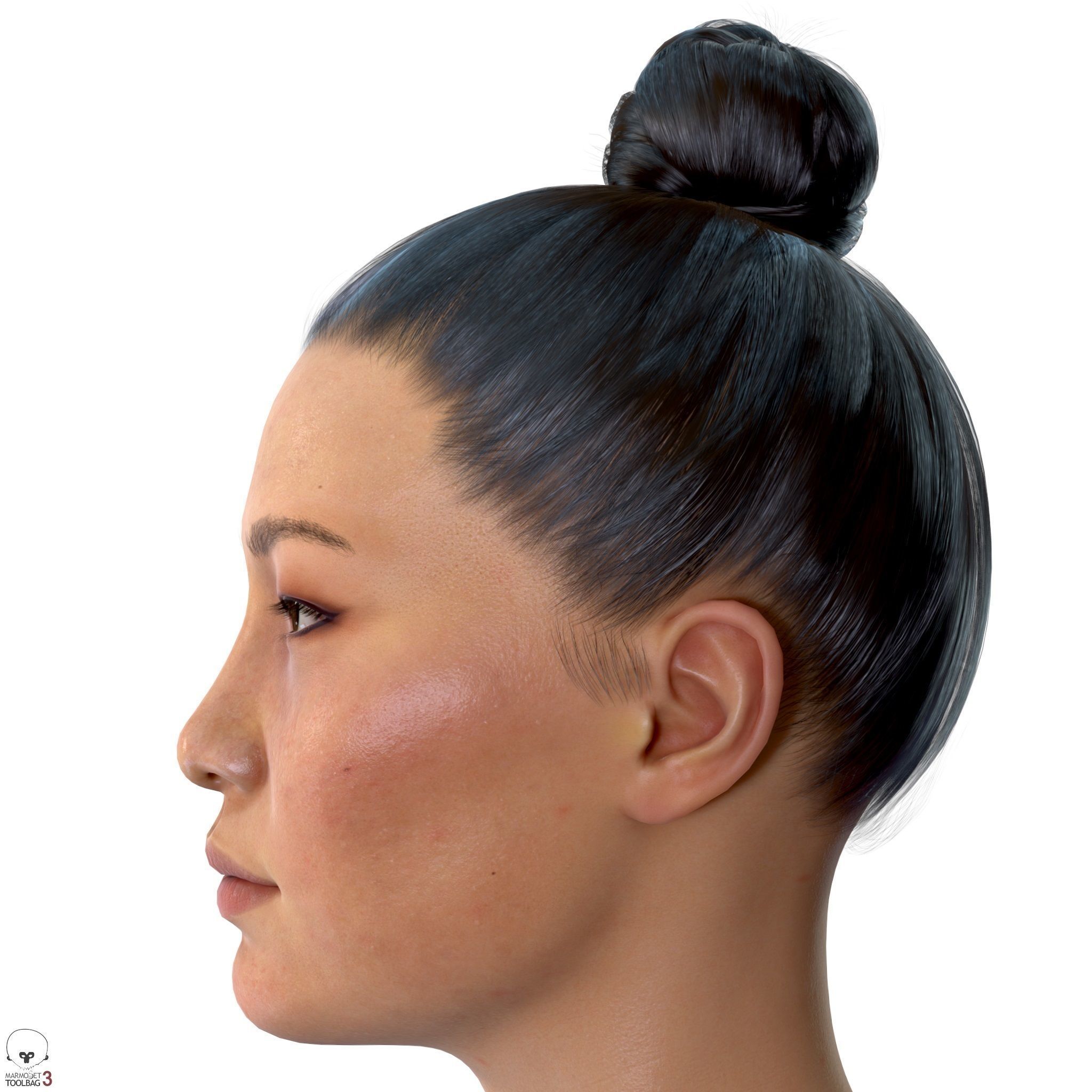 Average Asian Female Head Low-poly 3D model_4