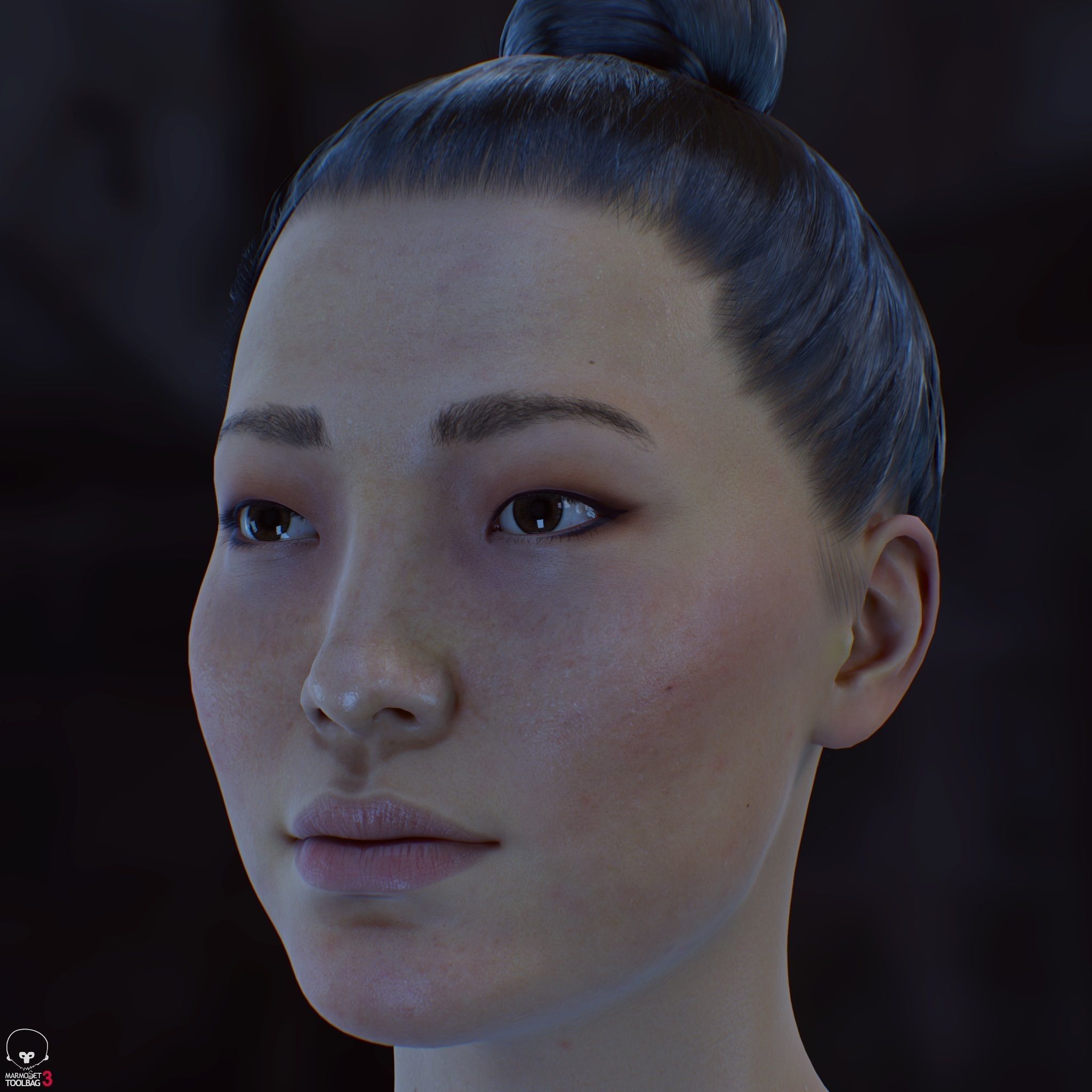 Average Asian Female Head Low-poly 3D model_17