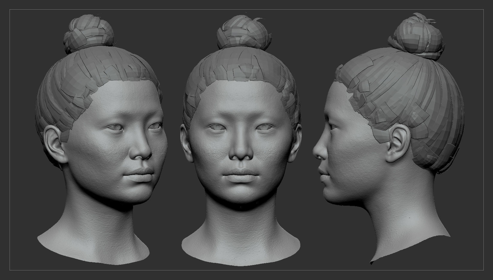 Average Asian Female Head Low-poly 3D model_35