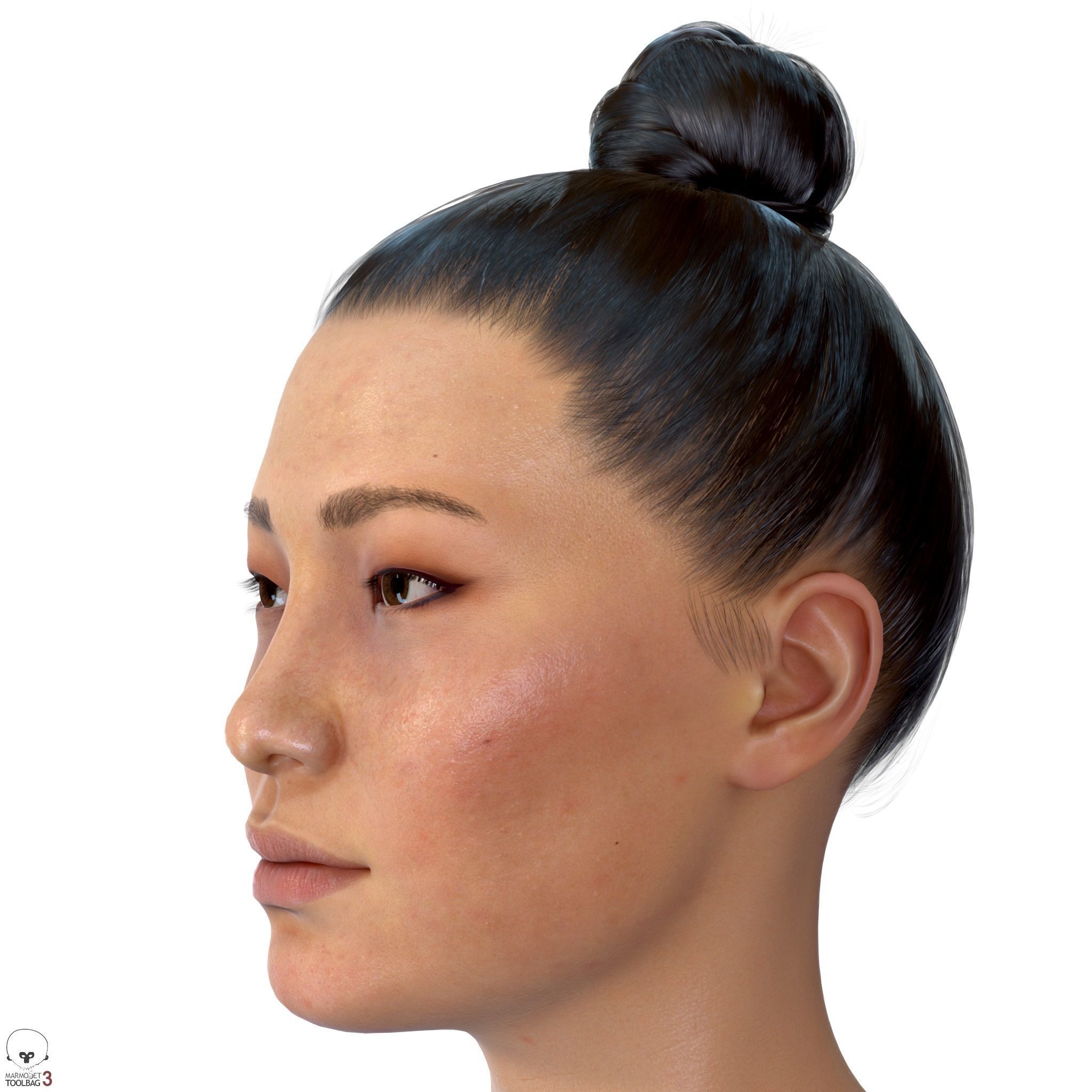Average Asian Female Head Low-poly 3D model_7