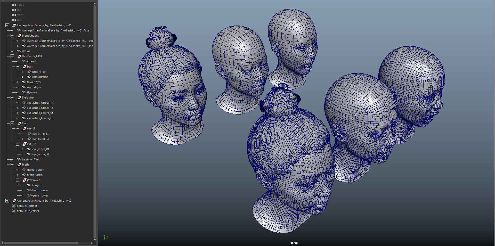 Average Asian Female Head Low-poly 3D model_48