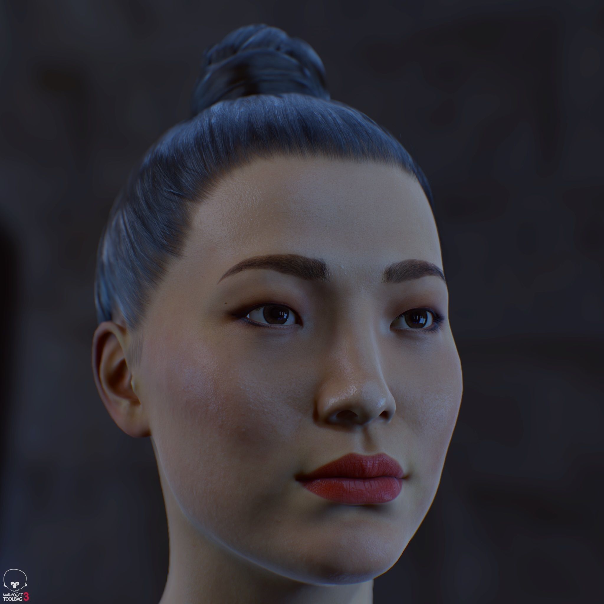 Average Asian Female Head Low-poly 3D model_27