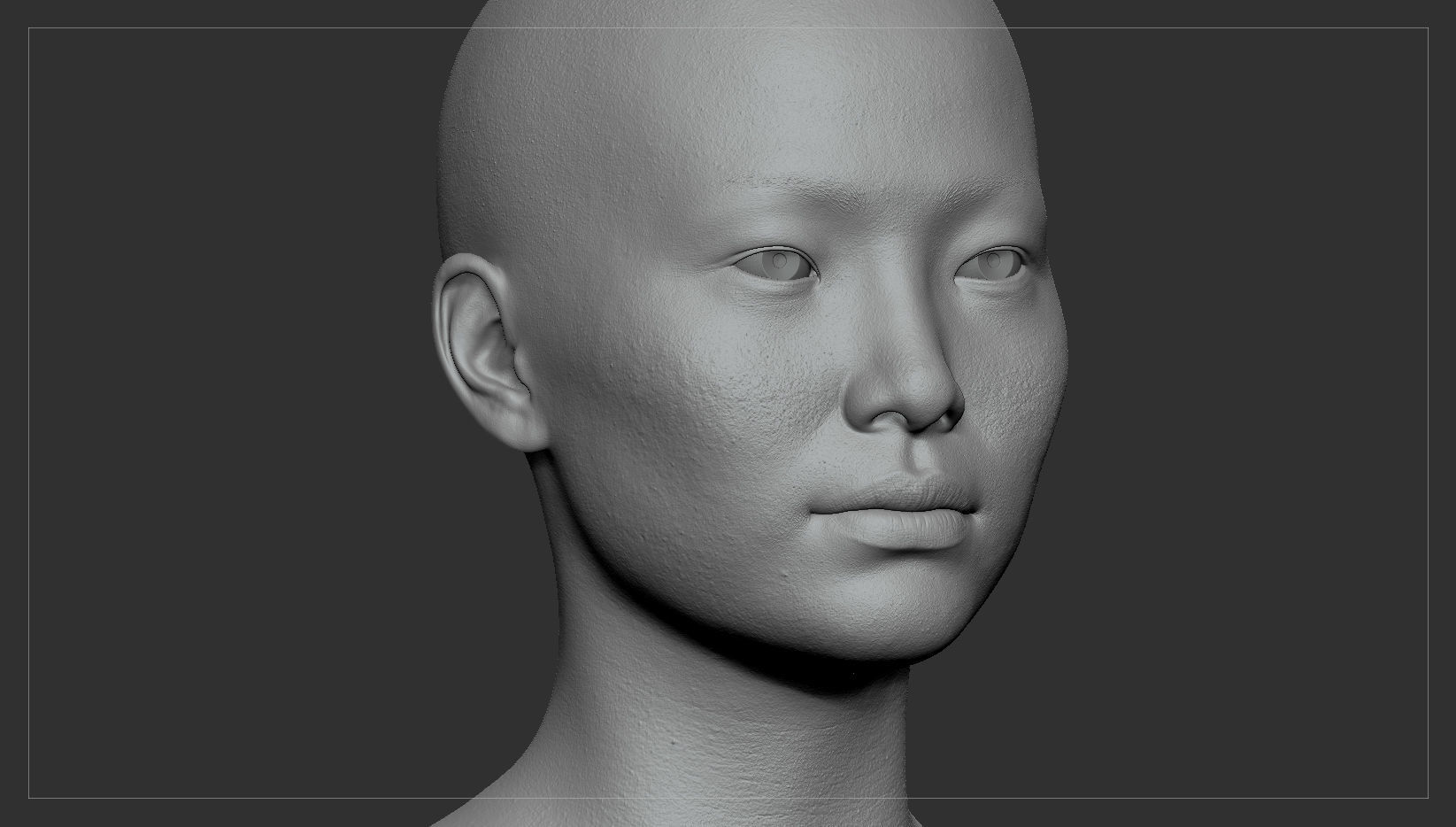Average Asian Female Head Low-poly 3D model_36