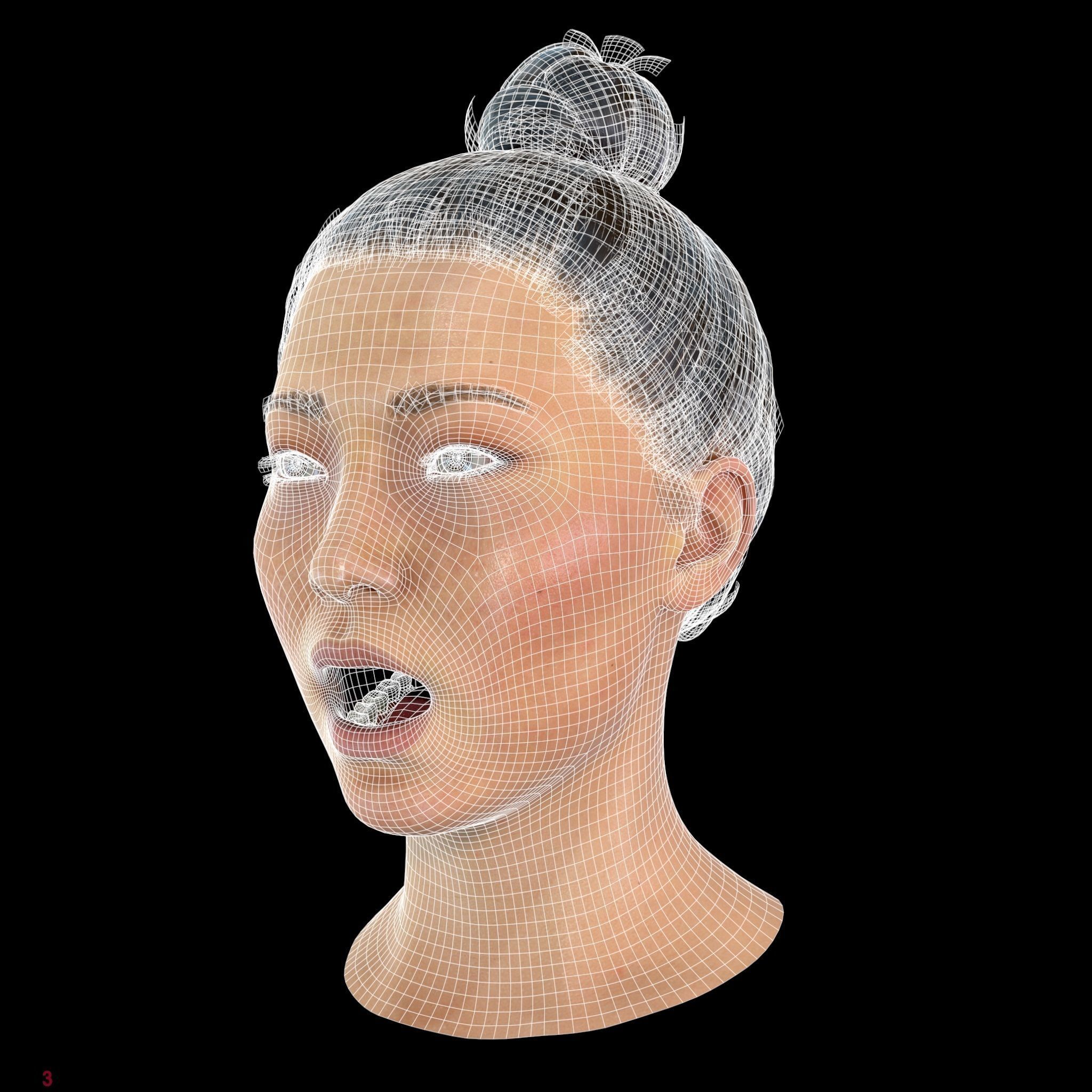 Average Asian Female Head Low-poly 3D model_31