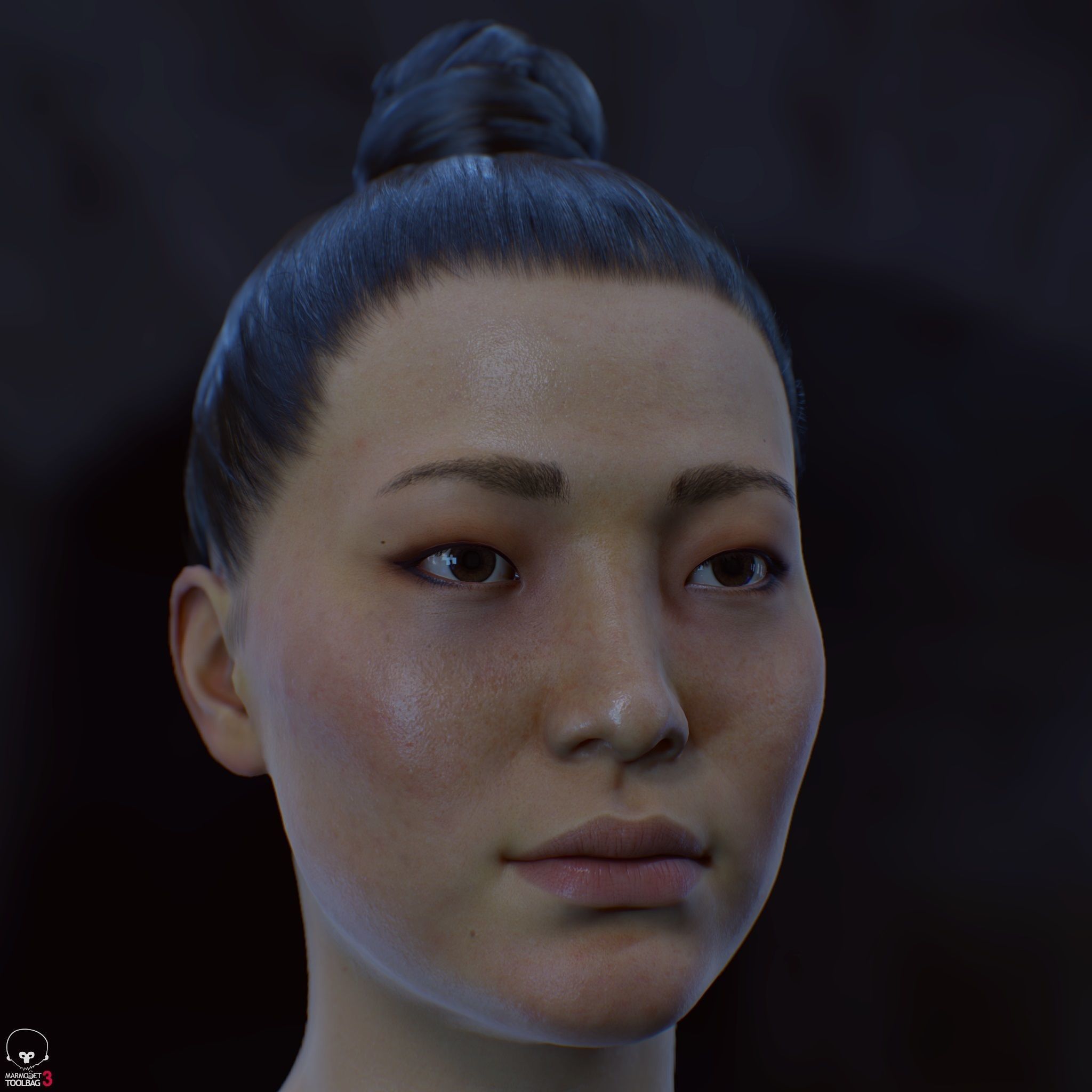 Average Asian Female Head Low-poly 3D model_21