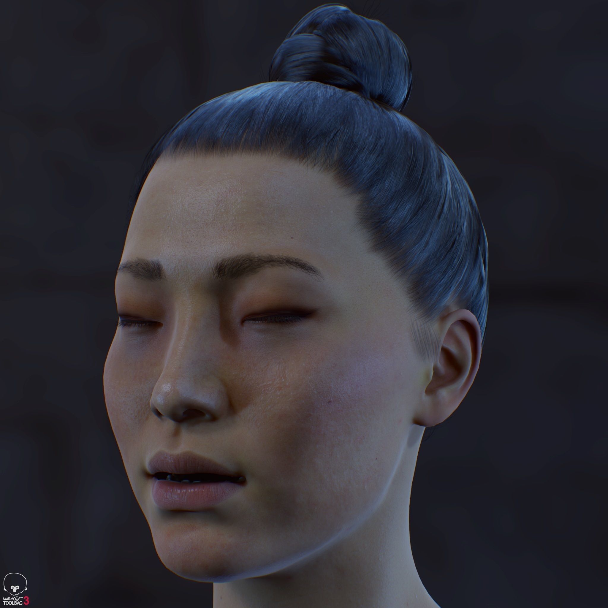 Average Asian Female Head Low-poly 3D model_22