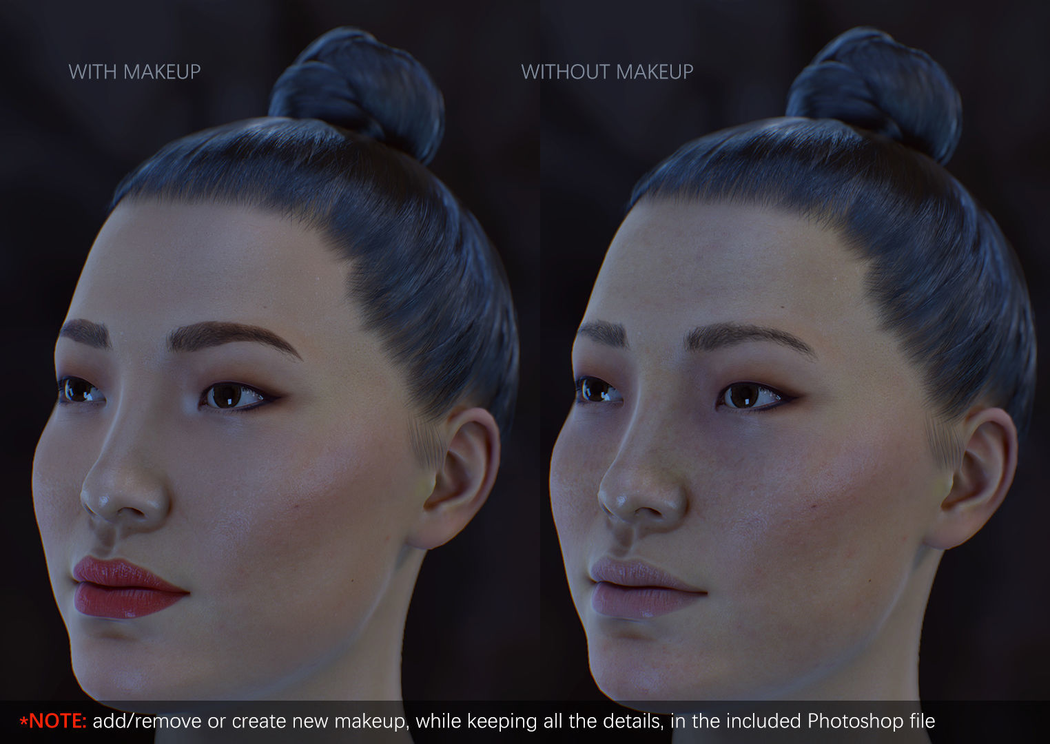 Average Asian Female Head Low-poly 3D model_28