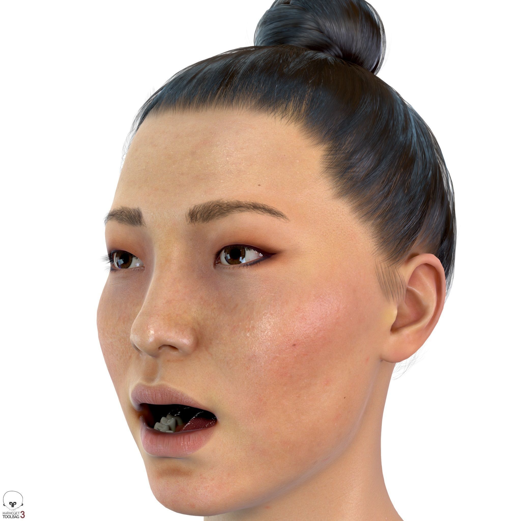 Average Asian Female Head Low-poly 3D model_14