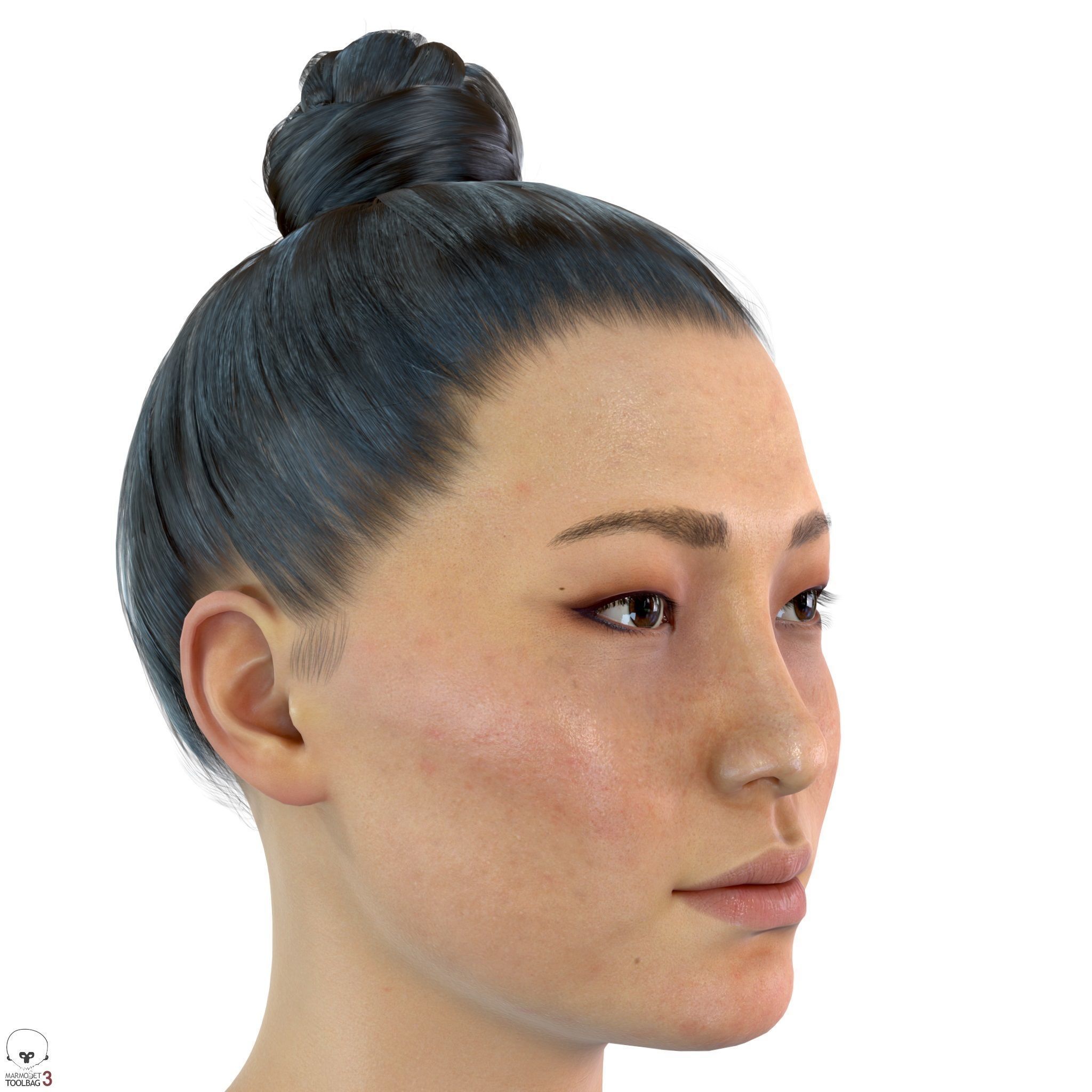 Average Asian Female Head Low-poly 3D model_2