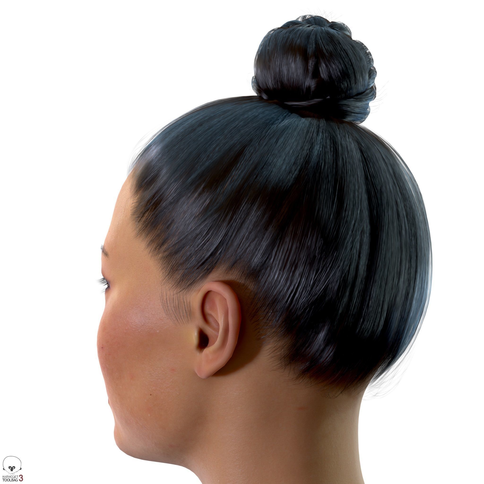 Average Asian Female Head Low-poly 3D model_9