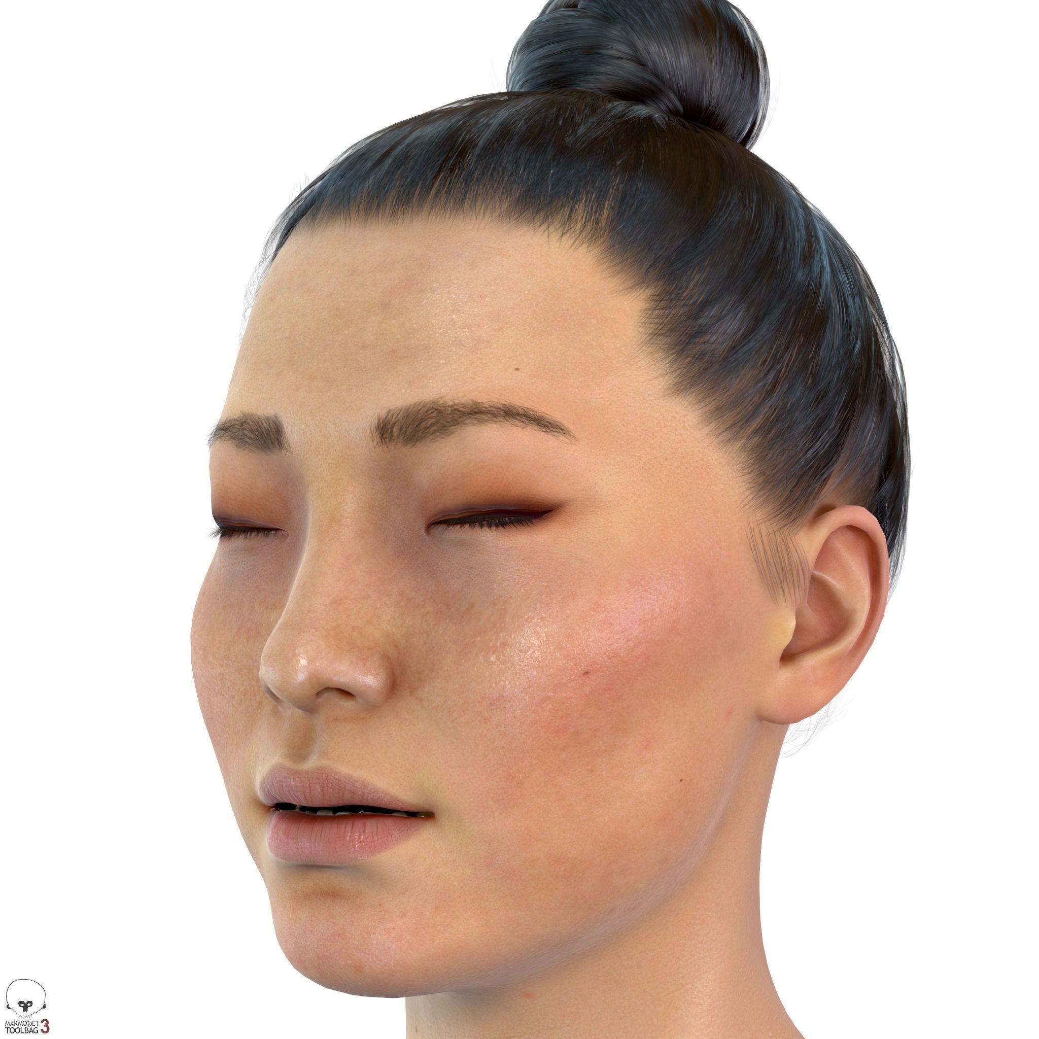 Average Asian Female Head Low-poly 3D model_15