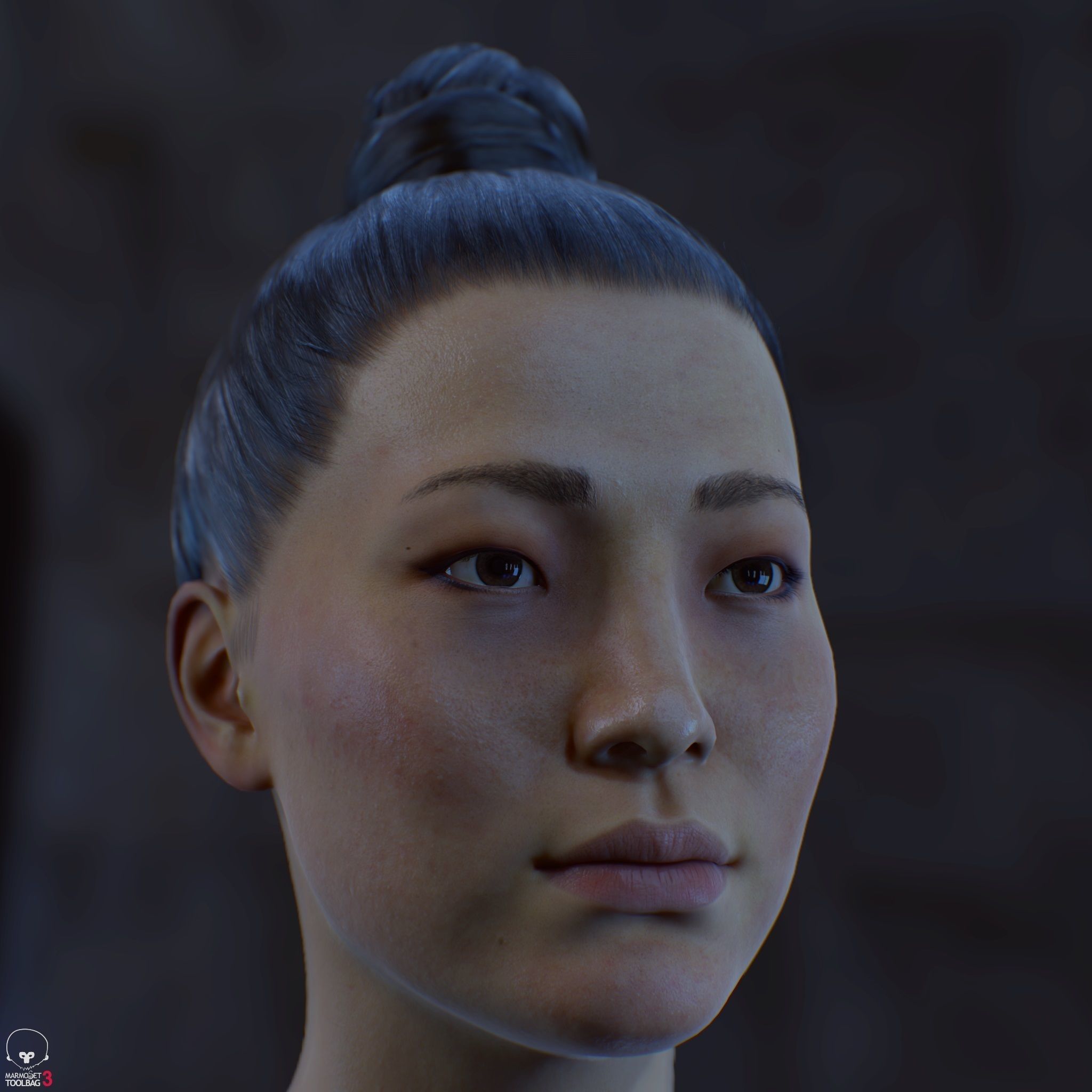 Average Asian Female Head Low-poly 3D model_26