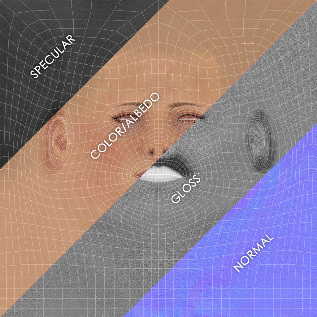 Average Asian Female Head Low-poly 3D model_49