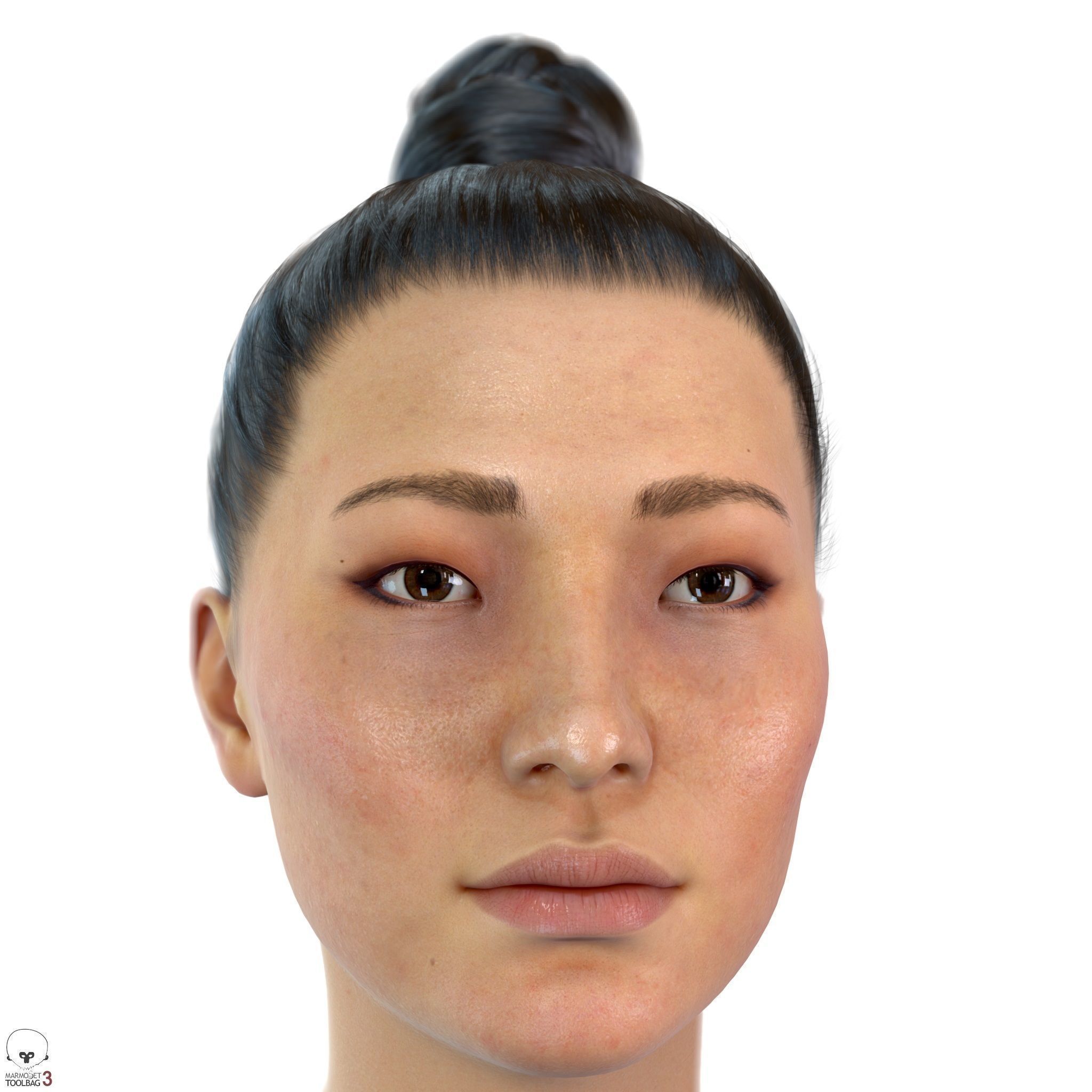 Average Asian Female Head Low-poly 3D model_1