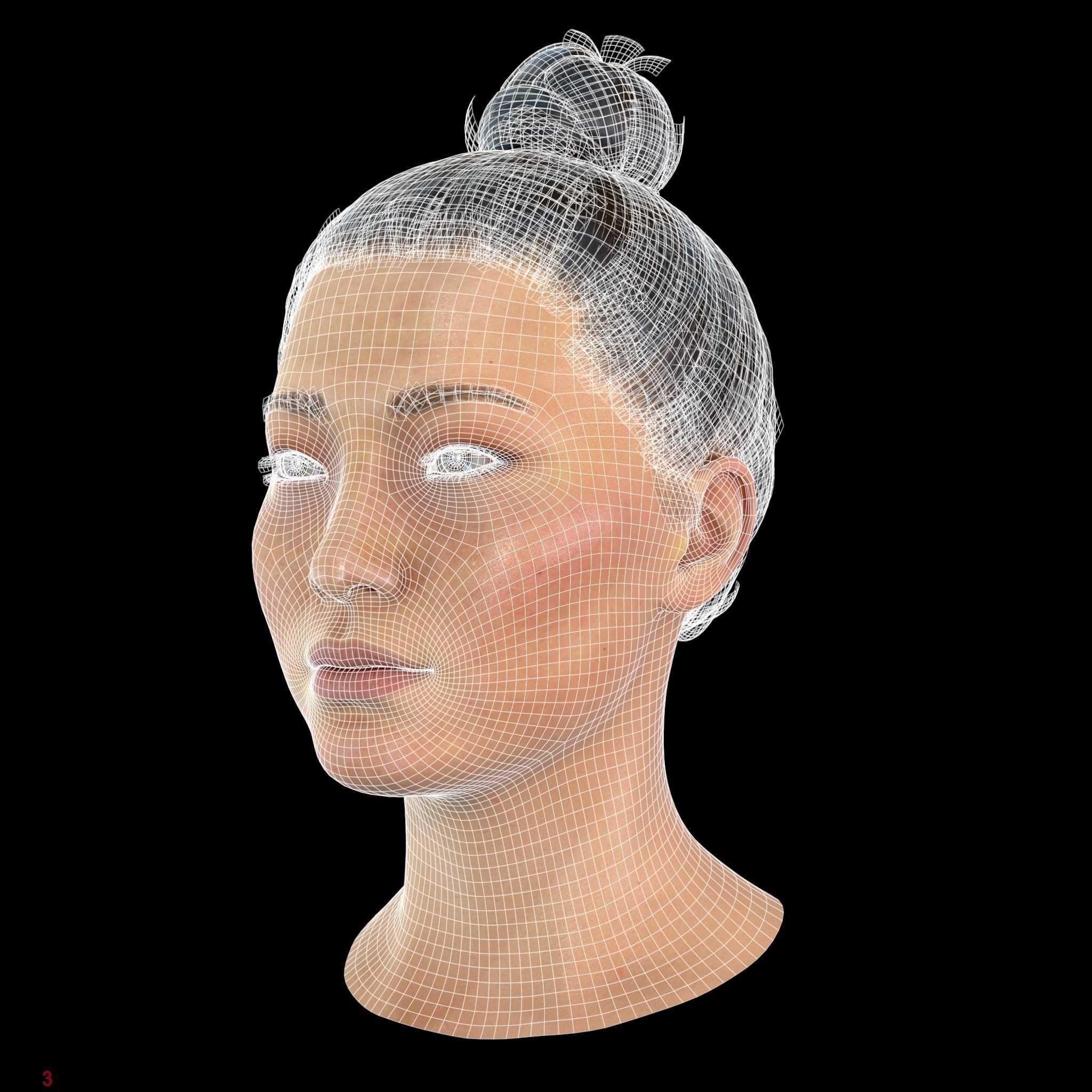 Average Asian Female Head Low-poly 3D model_30