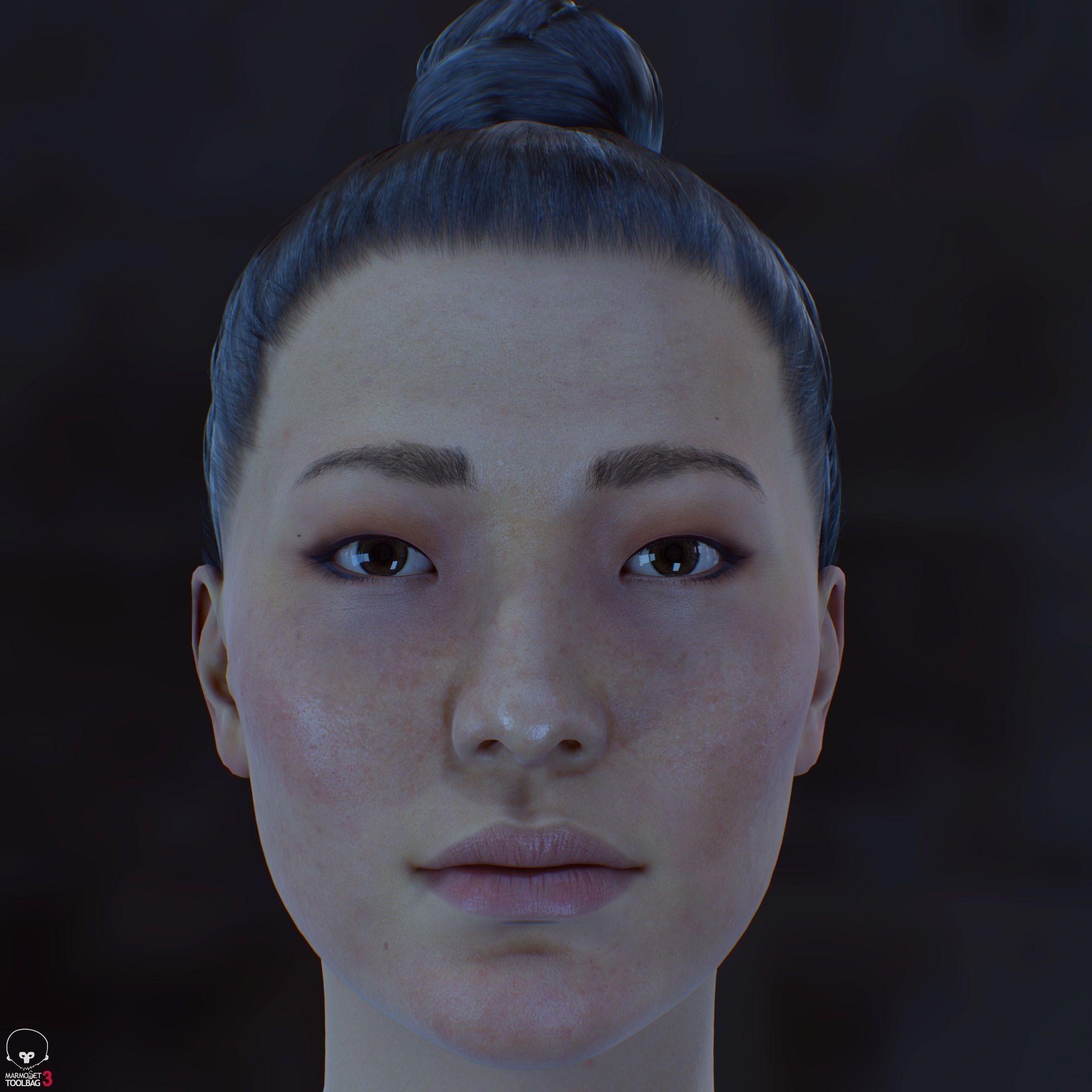 Average Asian Female Head Low-poly 3D model_20