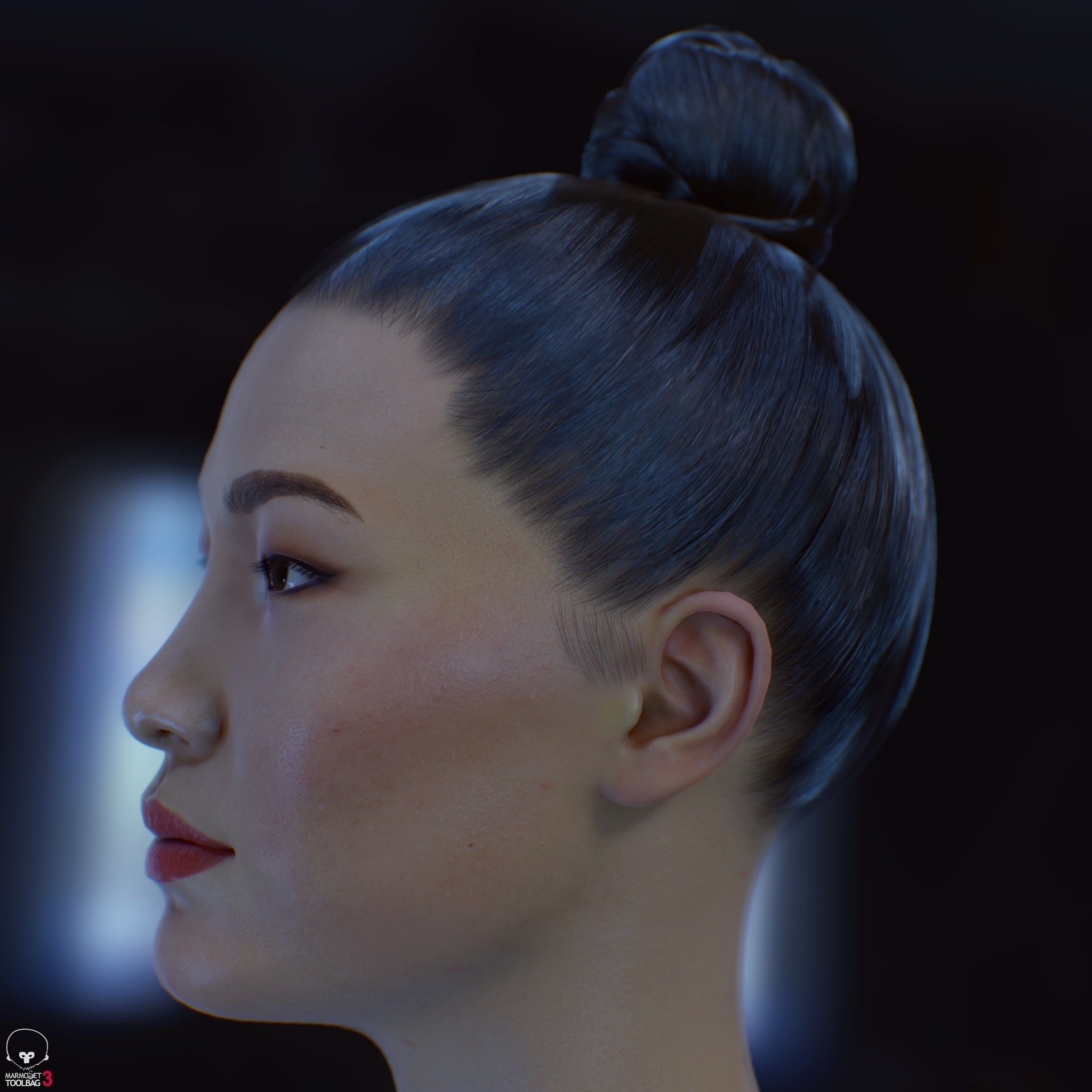 Average Asian Female Head Low-poly 3D model_24