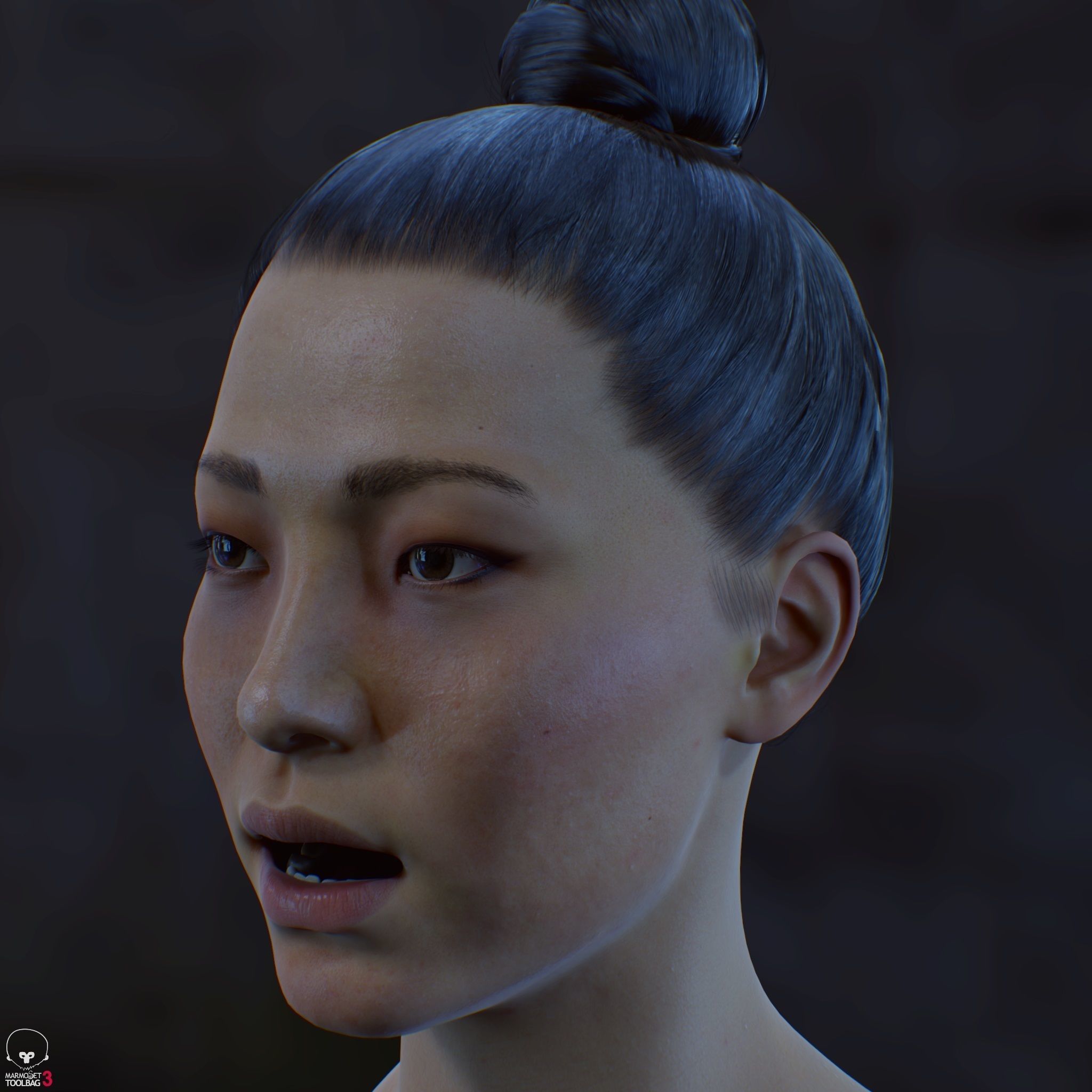 Average Asian Female Head Low-poly 3D model_23