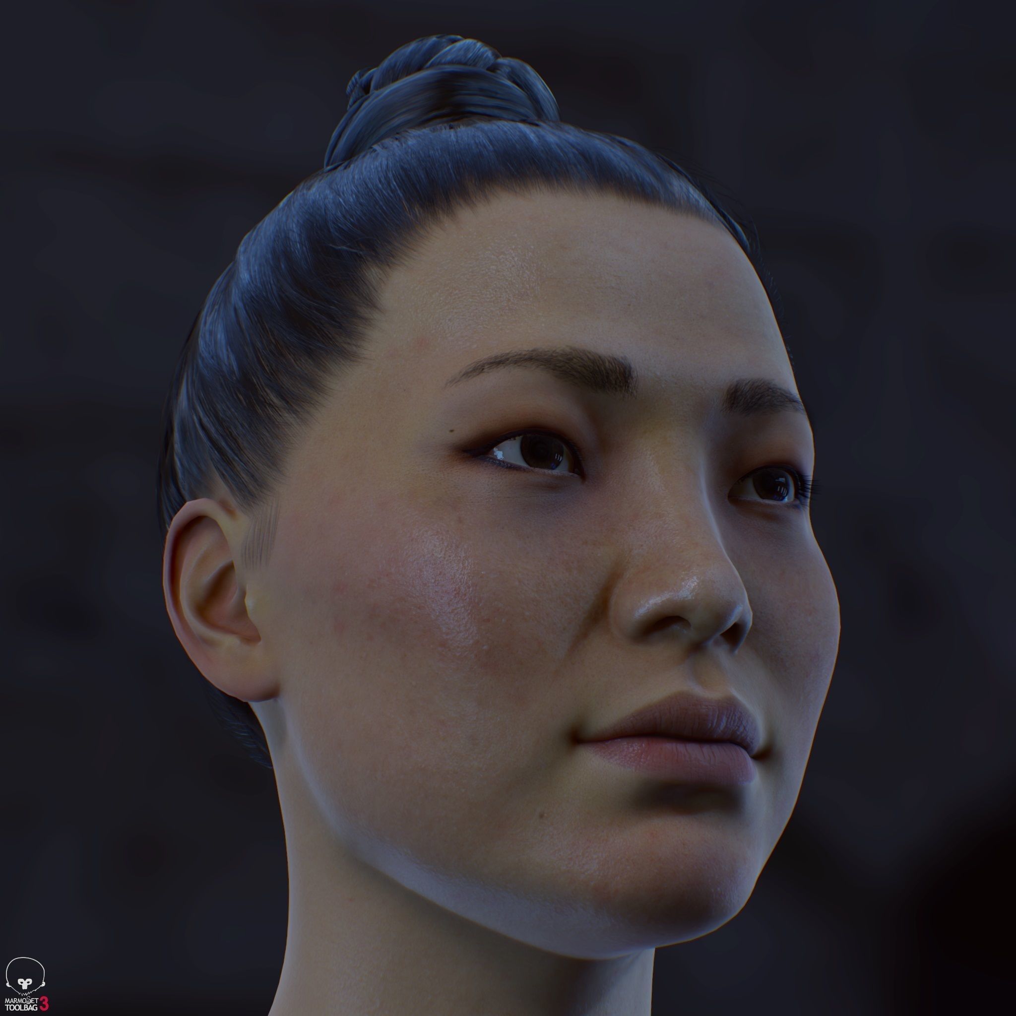 Average Asian Female Head Low-poly 3D model_19
