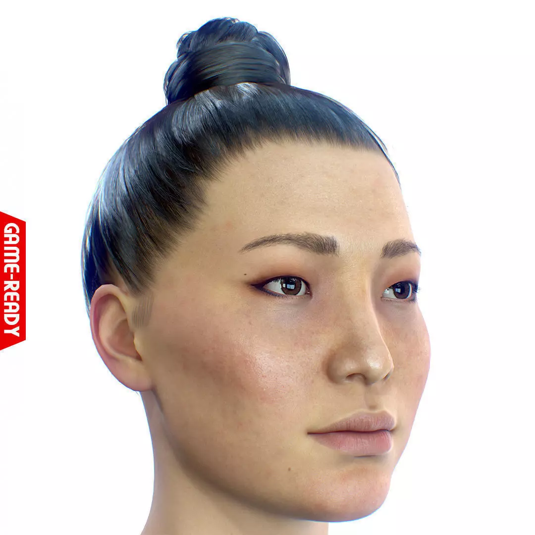 Average Asian Female Head Low-poly 3D model_0