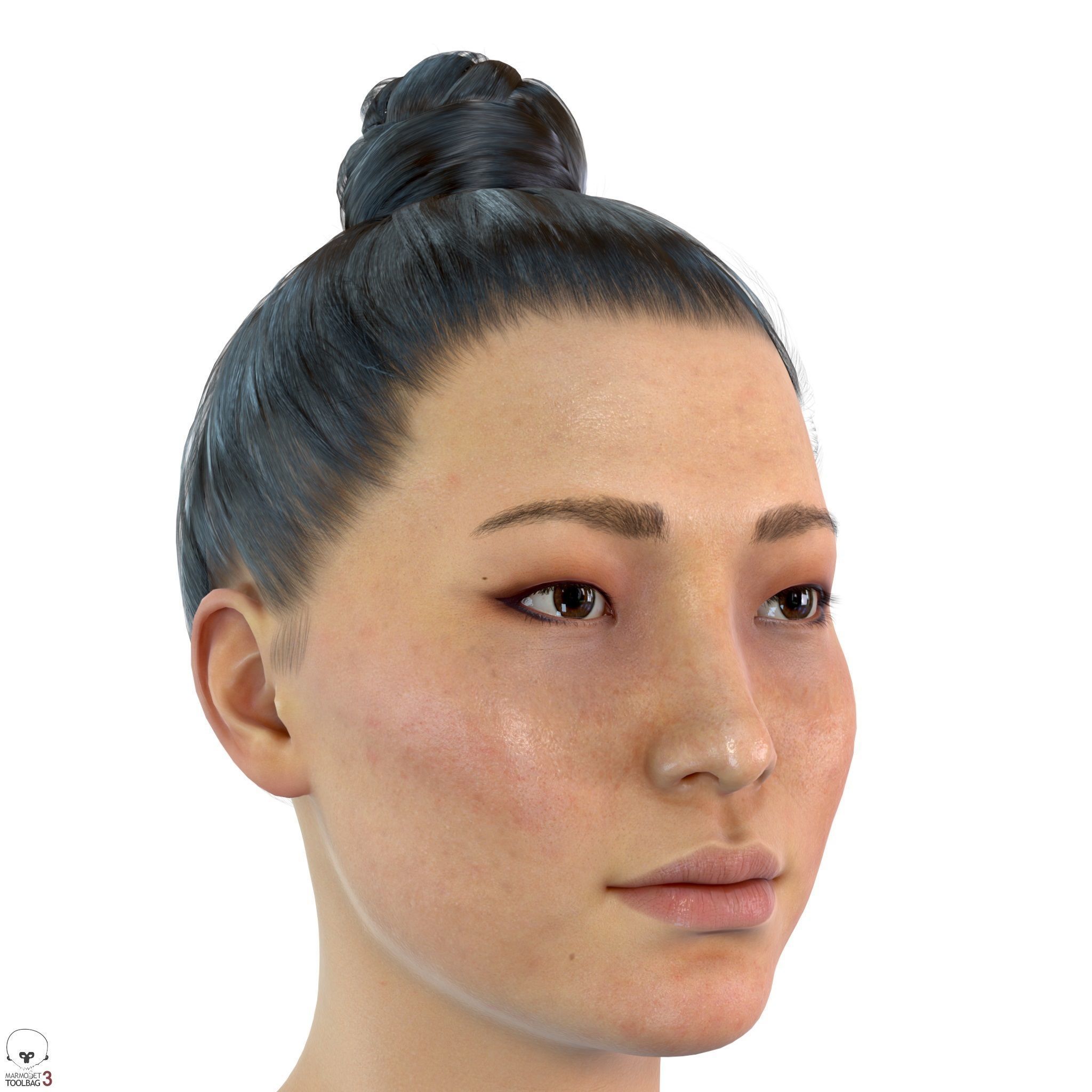 Average Asian Female Head Low-poly 3D model_3