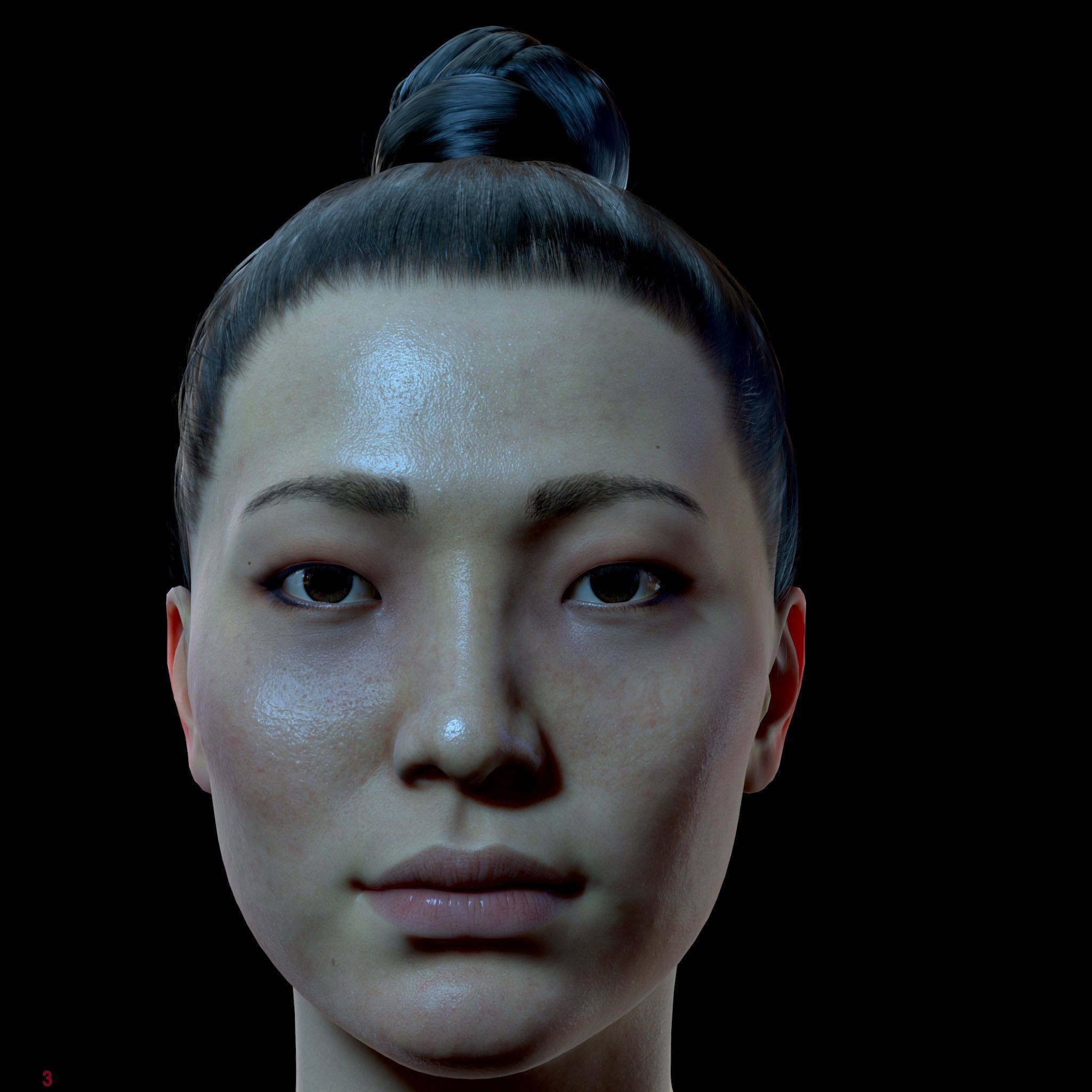 Average Asian Female Head Low-poly 3D model_16