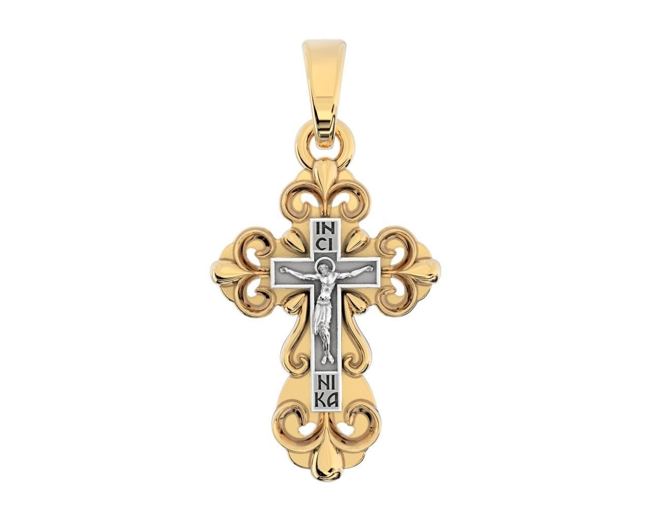 Cross with a crucifix in gold 350 3D print model_6