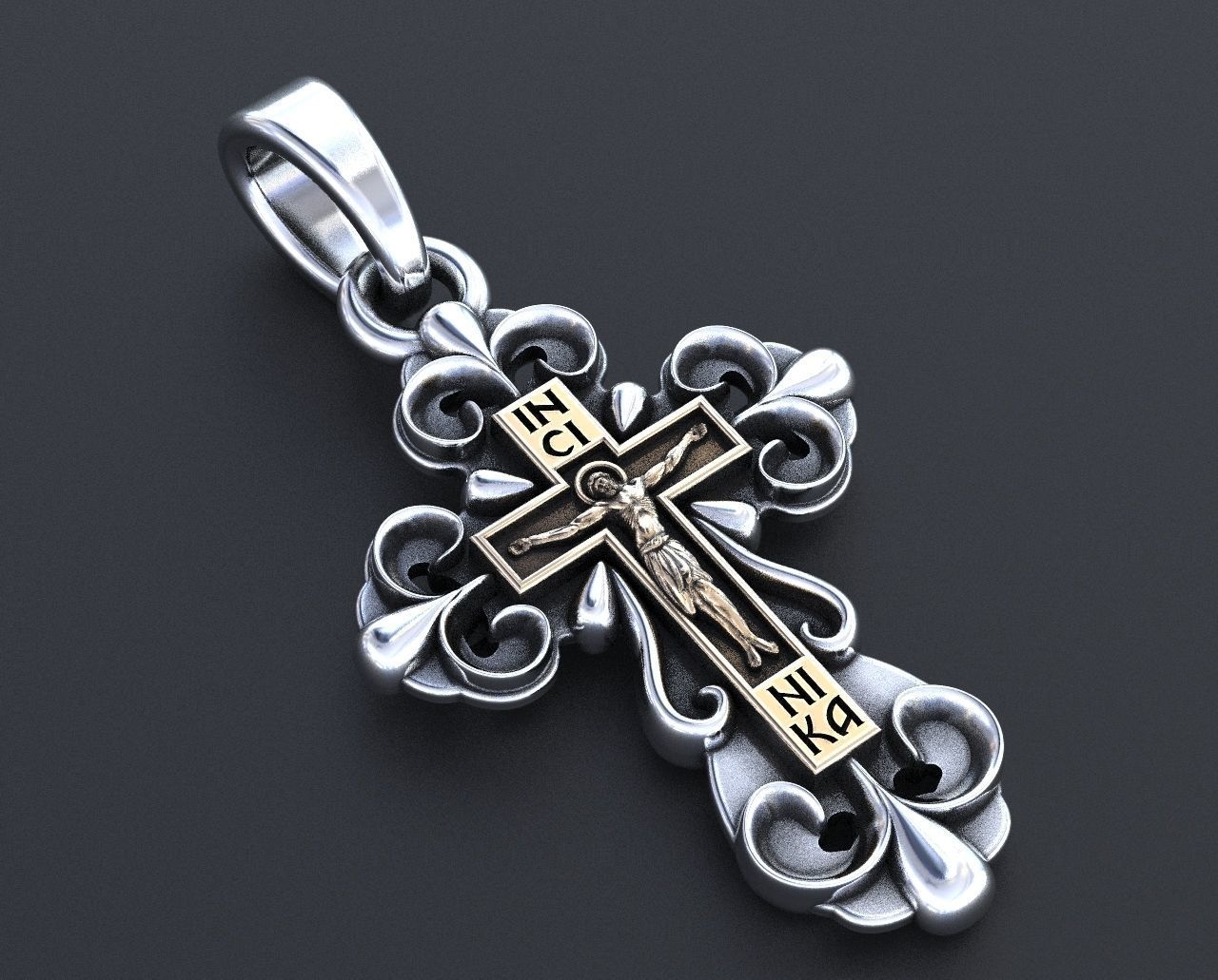 Cross with a crucifix in gold 350 3D print model_1